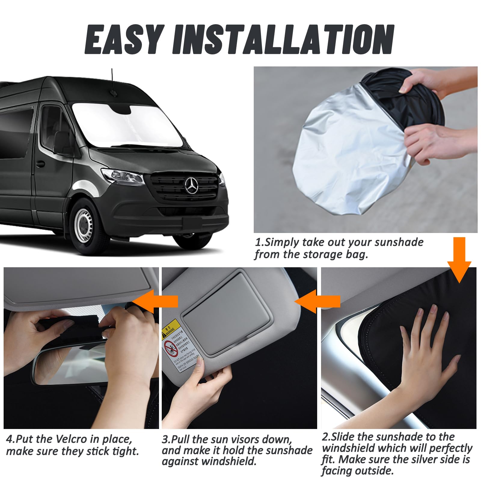 D-Lumina Windshield Sun Shade For 2007-2023 Merce-Des Benz Sprinter & Freightliner Sprinter Accessories, Front Window Sunshade S
