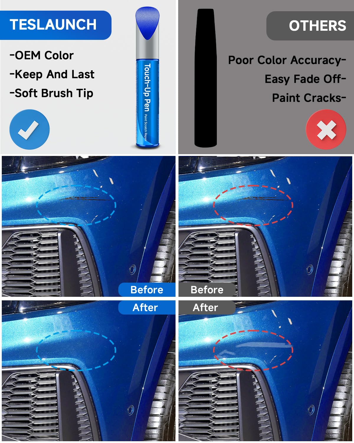 Teslaunch LX5R/W1 Moonlight Blue Pearl Touch Up Paint Compatible With Audi Exact Match Car Paint Pen Scratch Repair