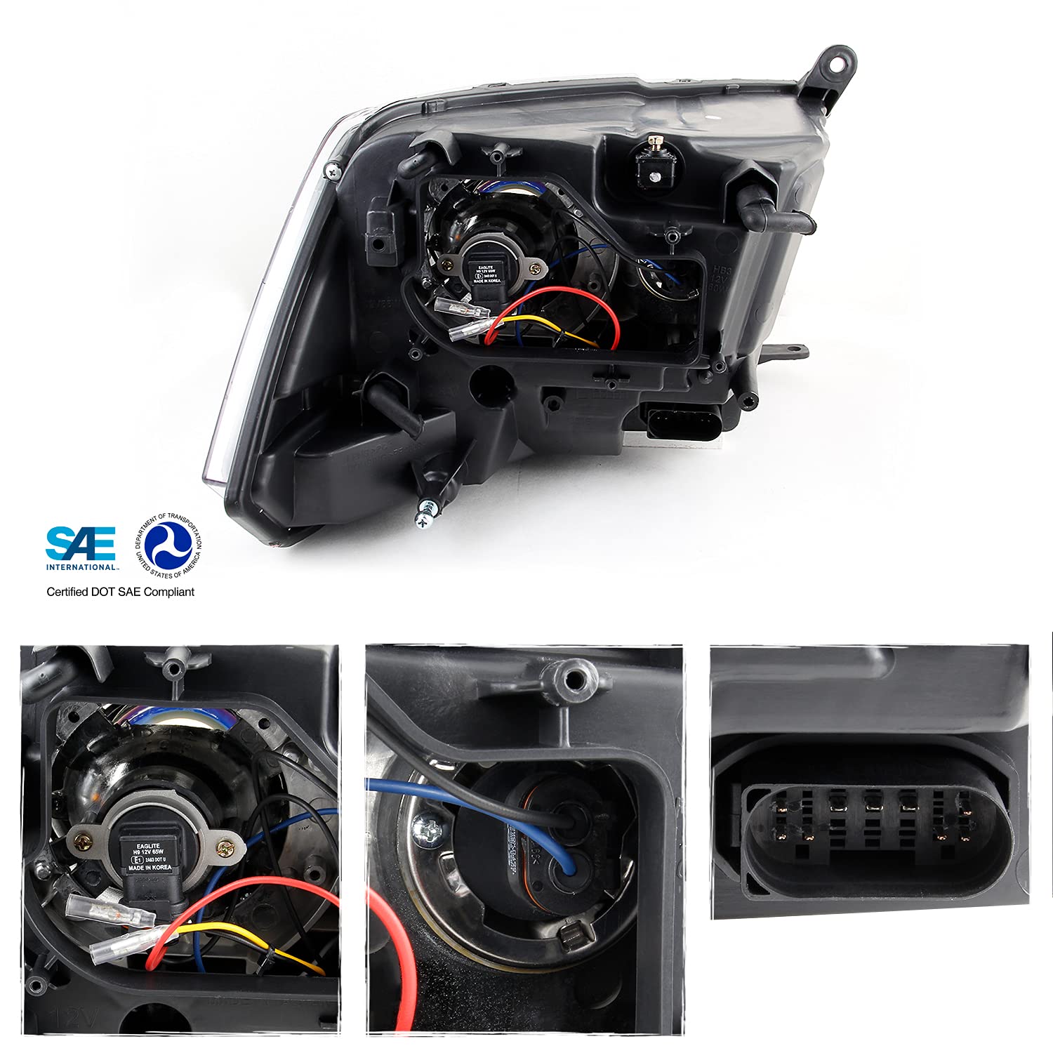 AKKON Projector & Bar LED Headlights for 09-18 Dodge Ram 1500/2500/3500, Dual Projector Black Housing, Includes Light Bulbs