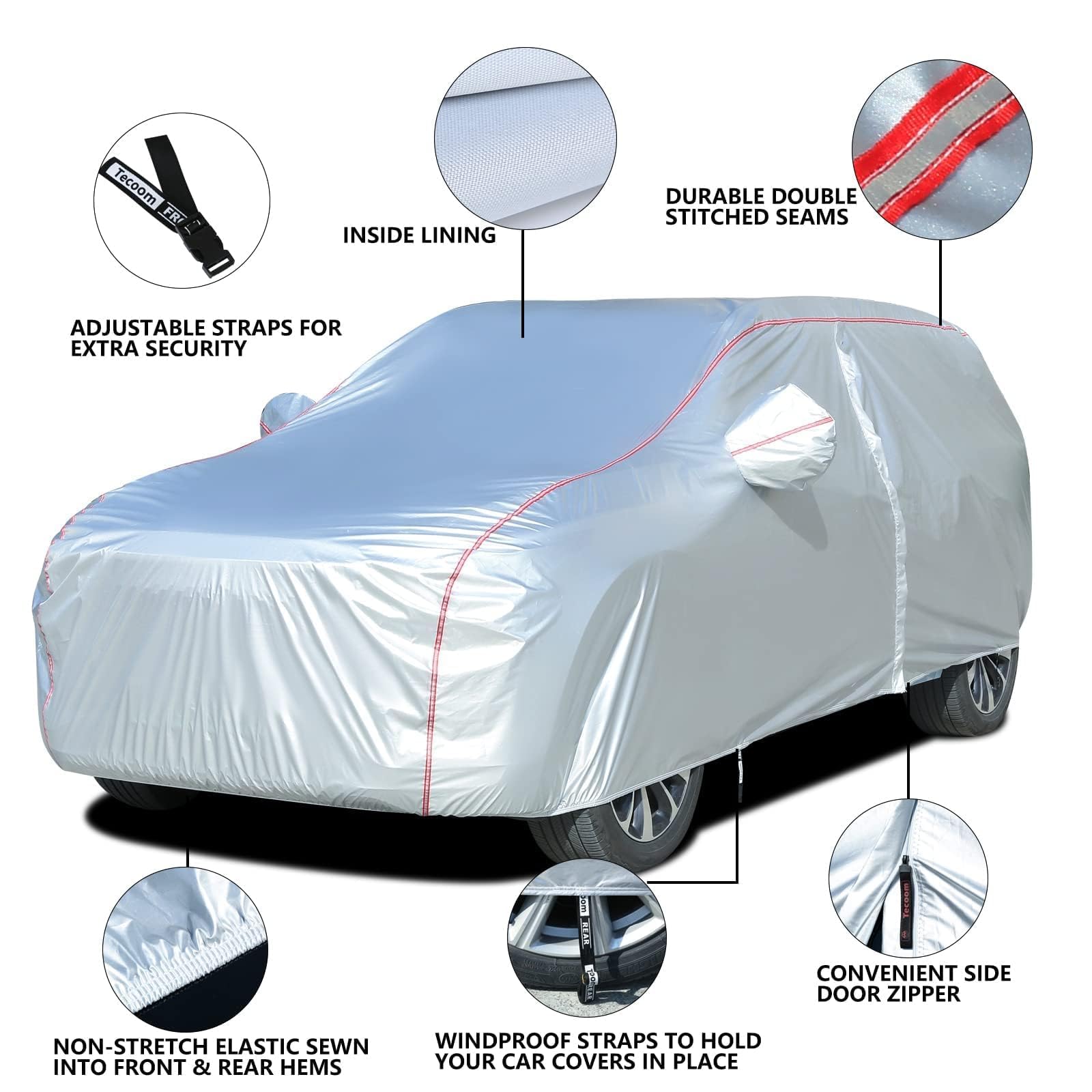 Tecoom Waterproof Car Cover For Tesla Model Y Honda Crv, Uv Protection Car Covers For Toyota Corolla Rav4 Jeep, Door Zipper/Lock