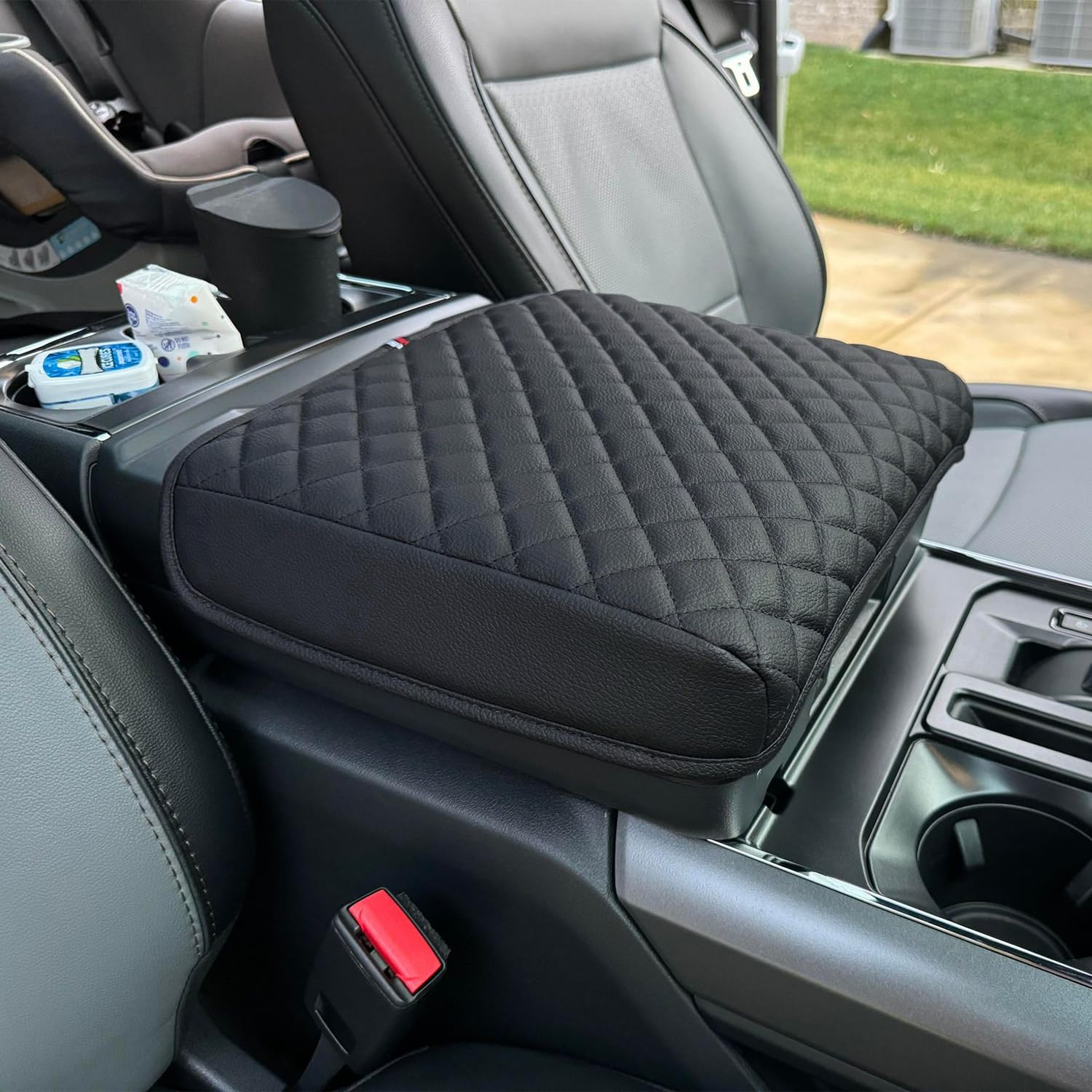 PIMCAR Ford F150 Center Console Cover, Leather Protector, 2021-2025 F150 Work Surface, Black-Work Surface Console