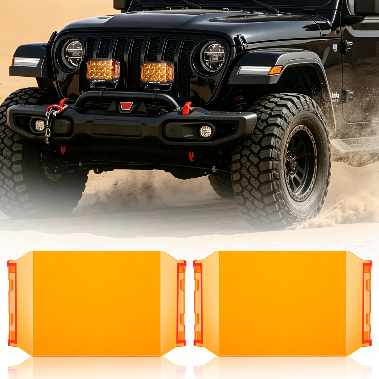 Auxbeam 2PCS 7x5 Inch Dark Amber LED Pods Light Covers, V-MAX Series 2300K Snap-On Side Shooter Covers for Off-Road Fog Lights, 