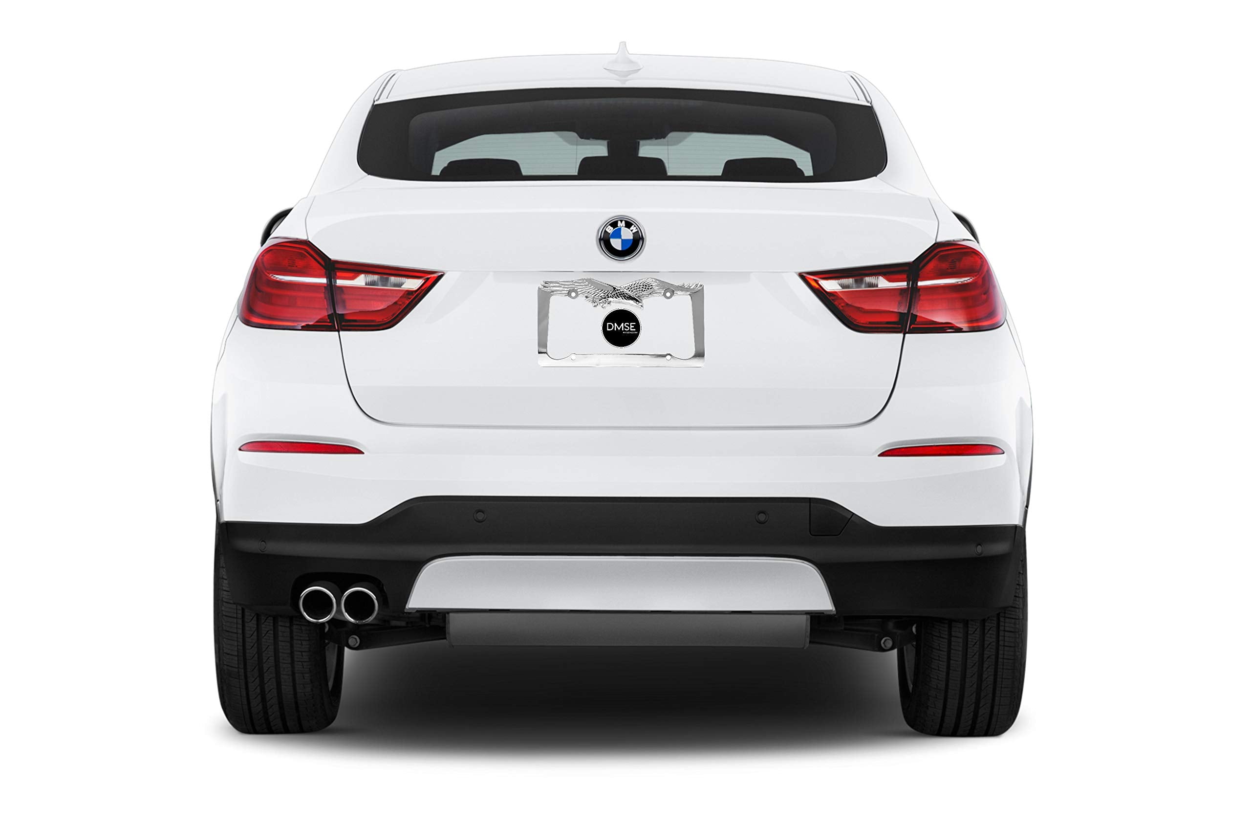 DMSE American Eagle Metal License Plate Frame, Chrome, 12.25" x 6.25", Decorative Design for Any Vehicle, Model: DMSE-L0447-EagleChrome