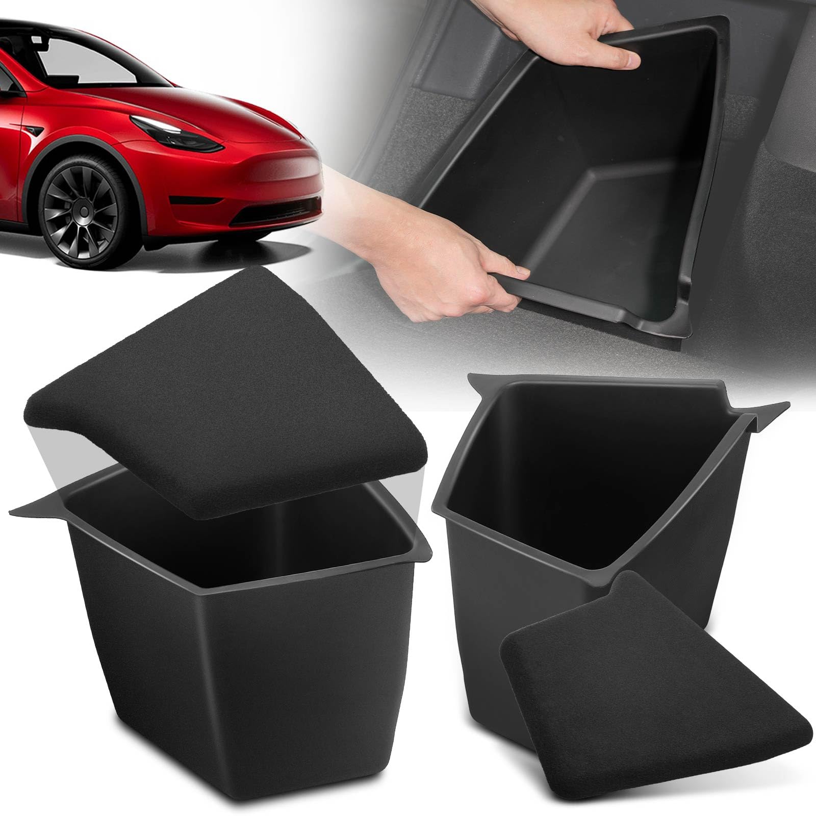 YHTAUTO 2 Pcs Trunk Side Organizer Storage Box with Lids Fit for Tesla Model Y Accessories 2020 2021 Rear Trunk Storage Bins Flo