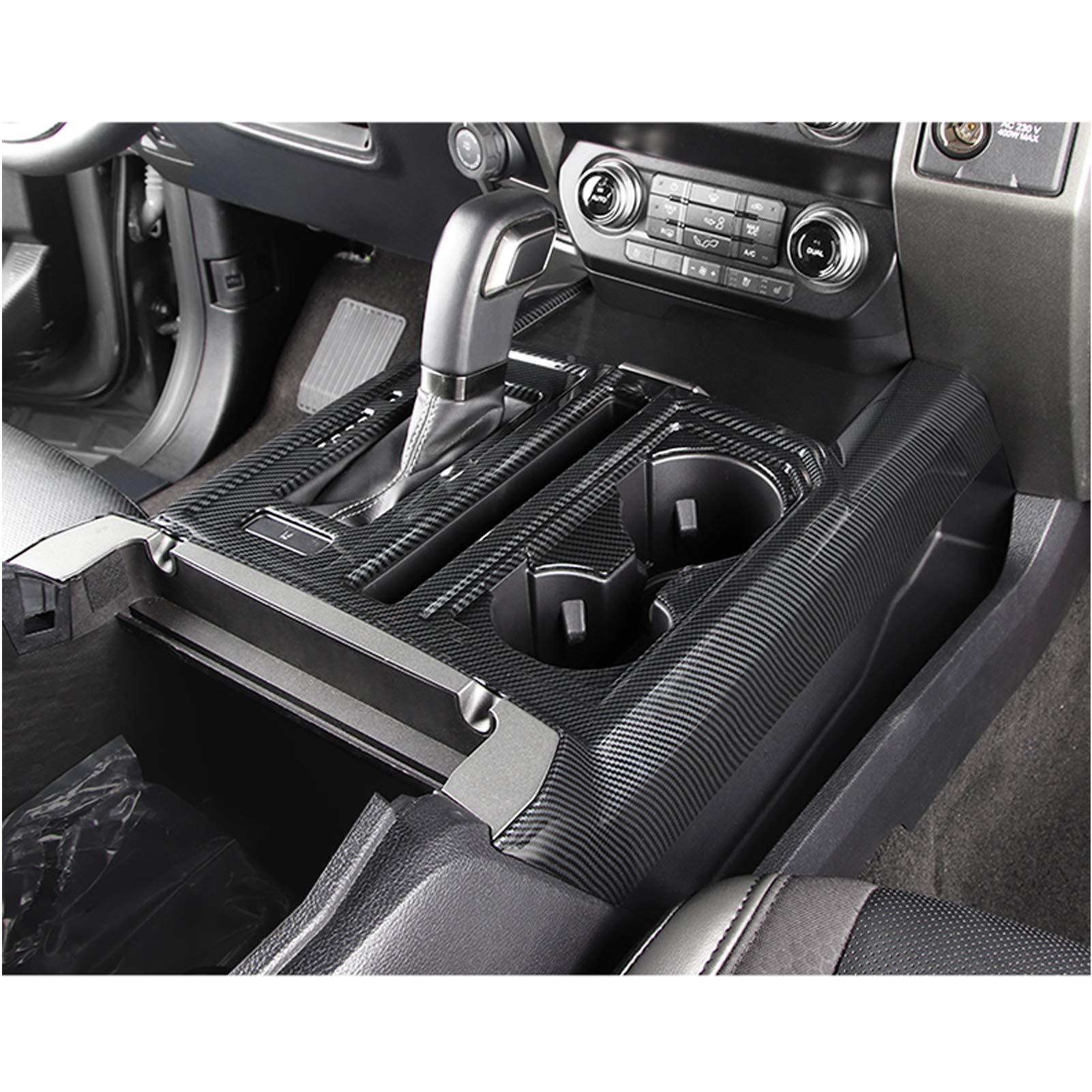 Keptrim ABS Carbon Fiber Center Console Gear Shift Cup Holder Trim for 2015-2020 Ford F150, 2pcs