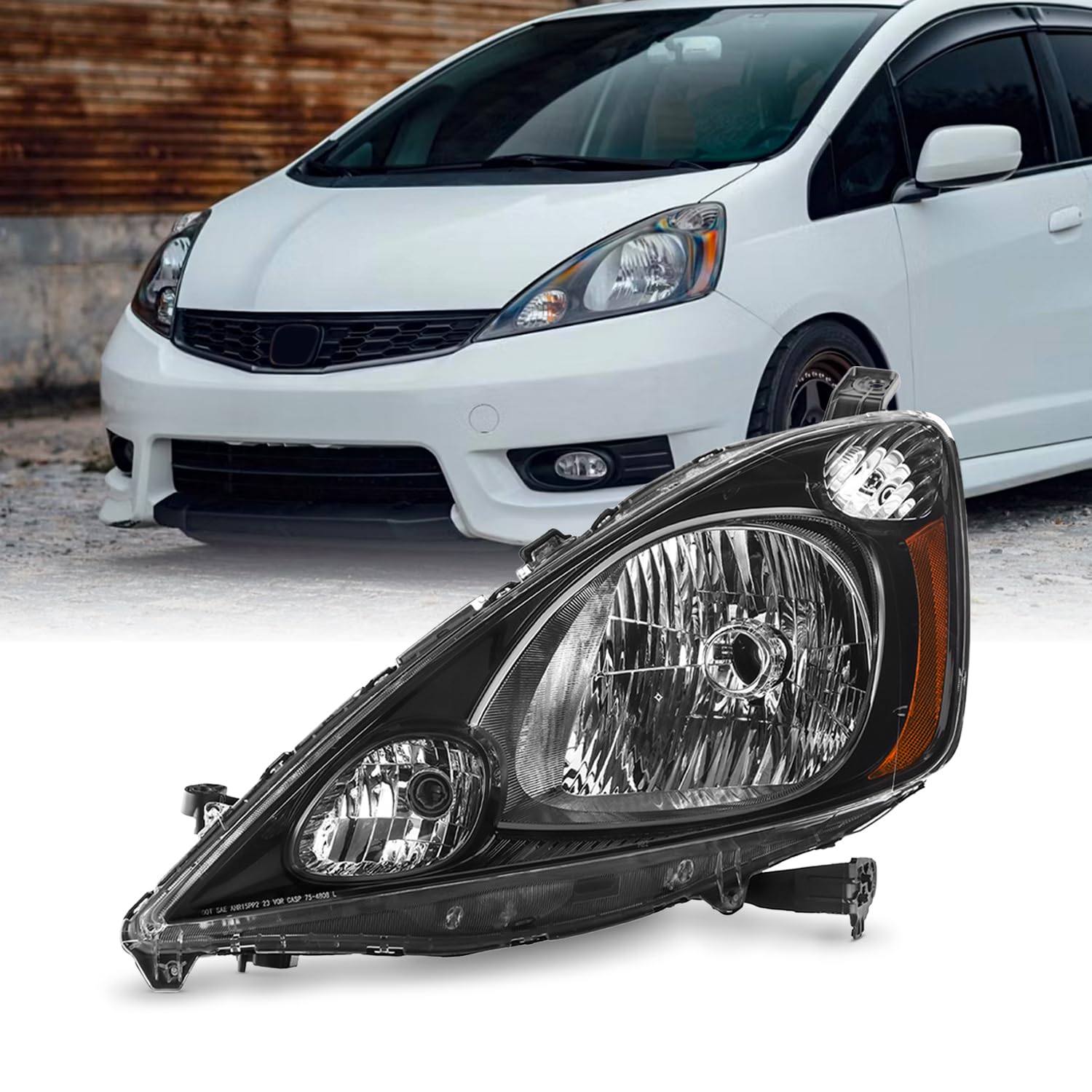AKKON - Fits 2012-2014 Honda Fit [Halogen Type] Black Headlight Driver Left Side Replacement 12 13 14