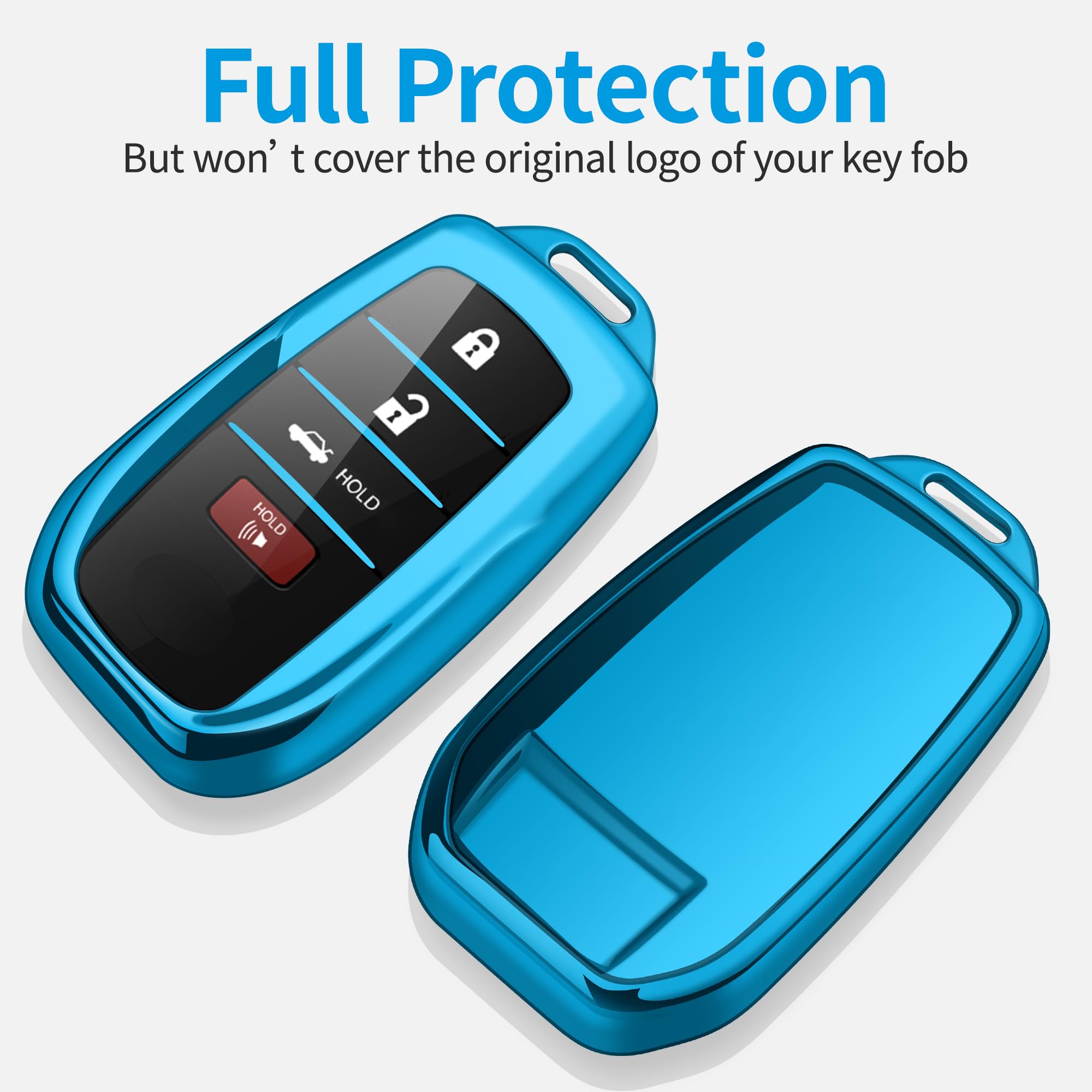 Tukellen For Toyota Key Fob Cover Special Soft Tpu Key Shell Case For 2019-2024 Land Cruiser,2021-2024 Venza, Grand Highlander Hilux,Fortuner,2022-2024 Tundra,Corolla Cross,Prius 4/5/6 Buttons-Blue