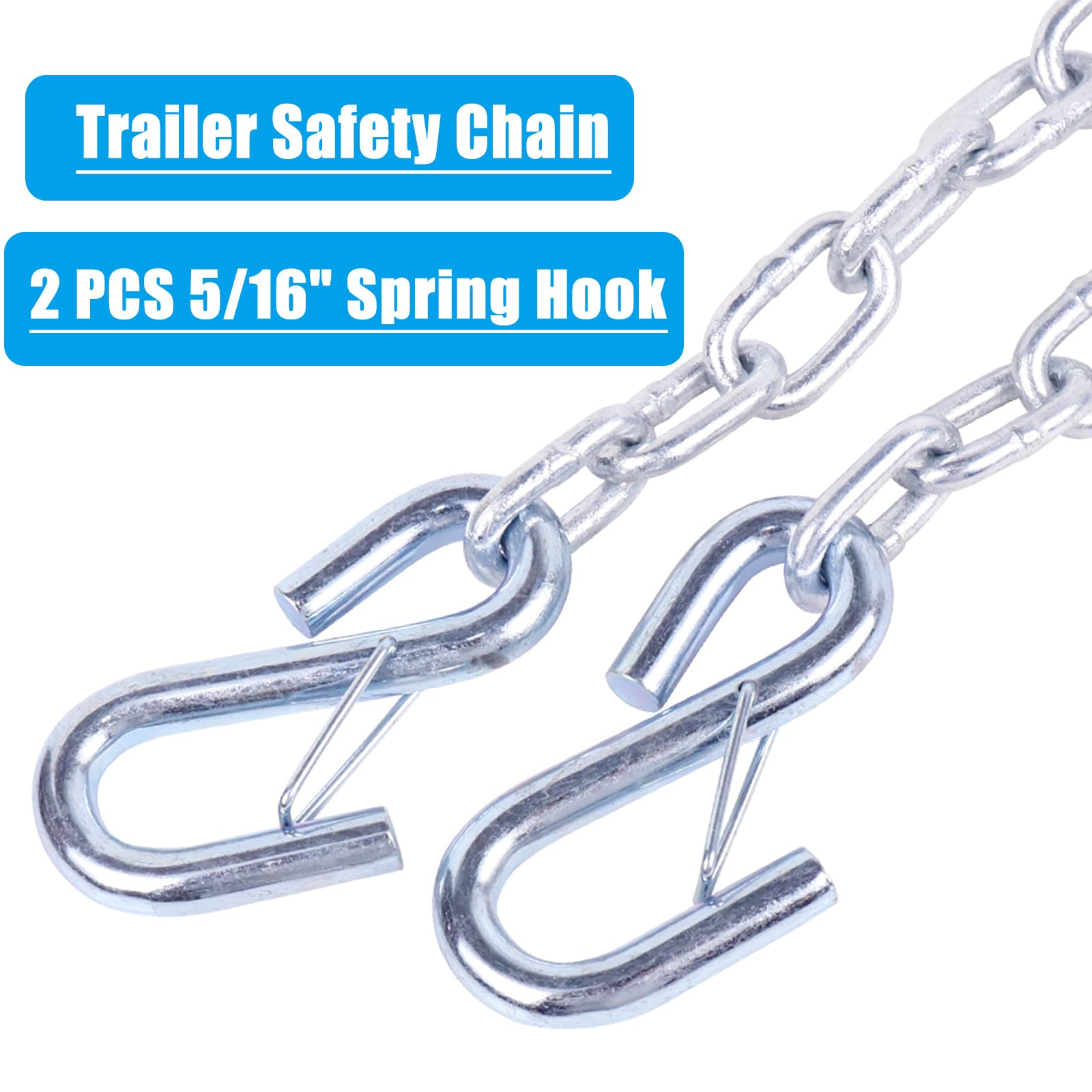 Tnyeobae 48 '' Trailer Safety Chain With 2Pcs 5/16 '' Spring Hook, Grade-30 Metal Safety Chain Kit 7000 Lbs(Pack Of 2)