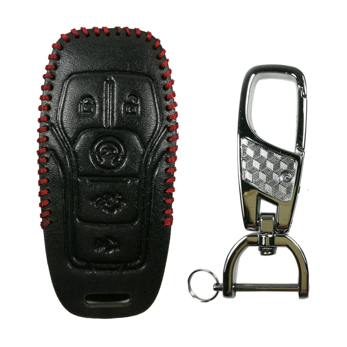 Coolbestda Leather Key Fob Cover Case Remote Keyless Entry Holder Skin Jacket For 2015 2016 2017 Ford Explorer Edge Mustang F-15