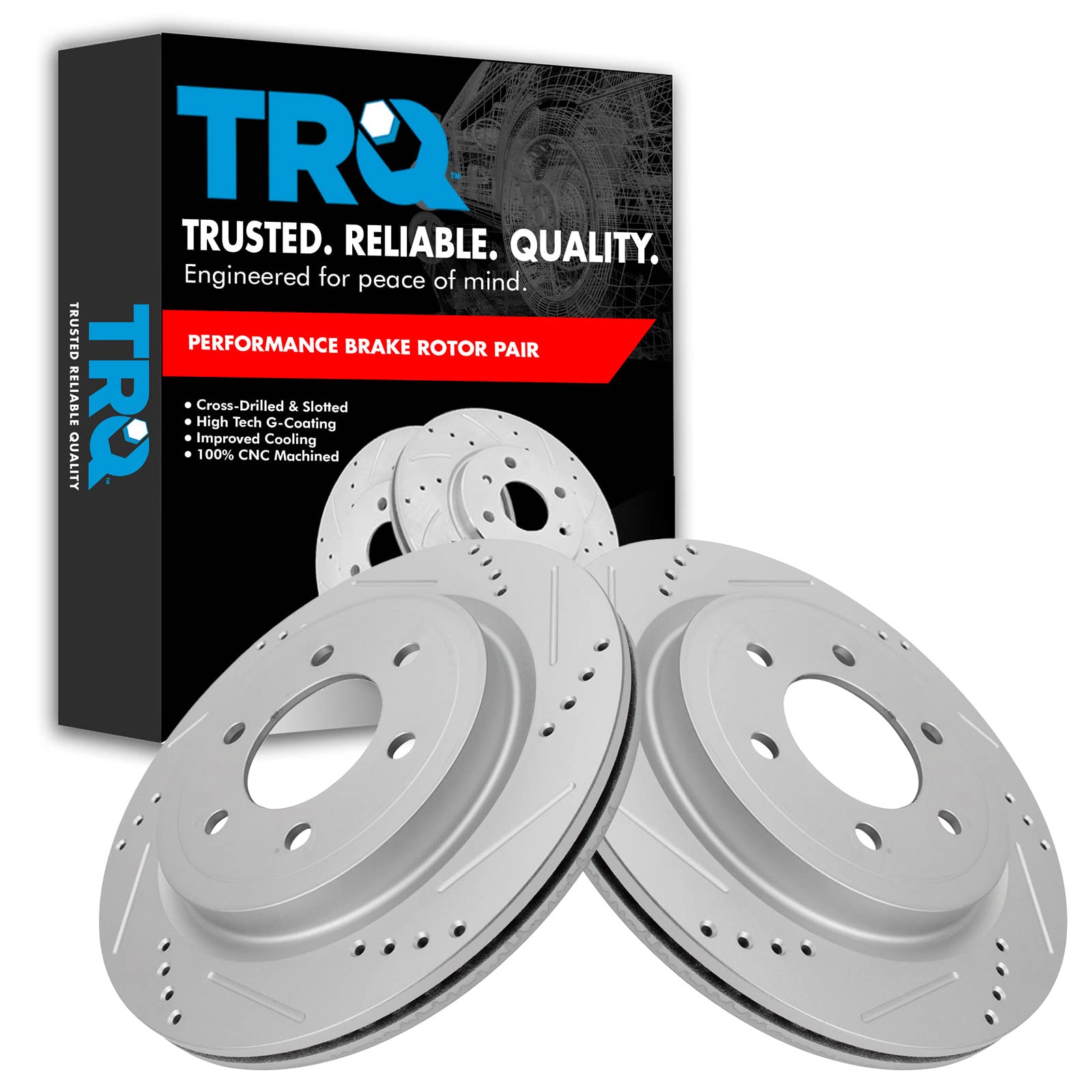 Trq Rear Performance Brake Rotors Set Premium G-Coated Cross Drilled & Slotted Compatible With 2018-2021 Ford Expedition 2018-20