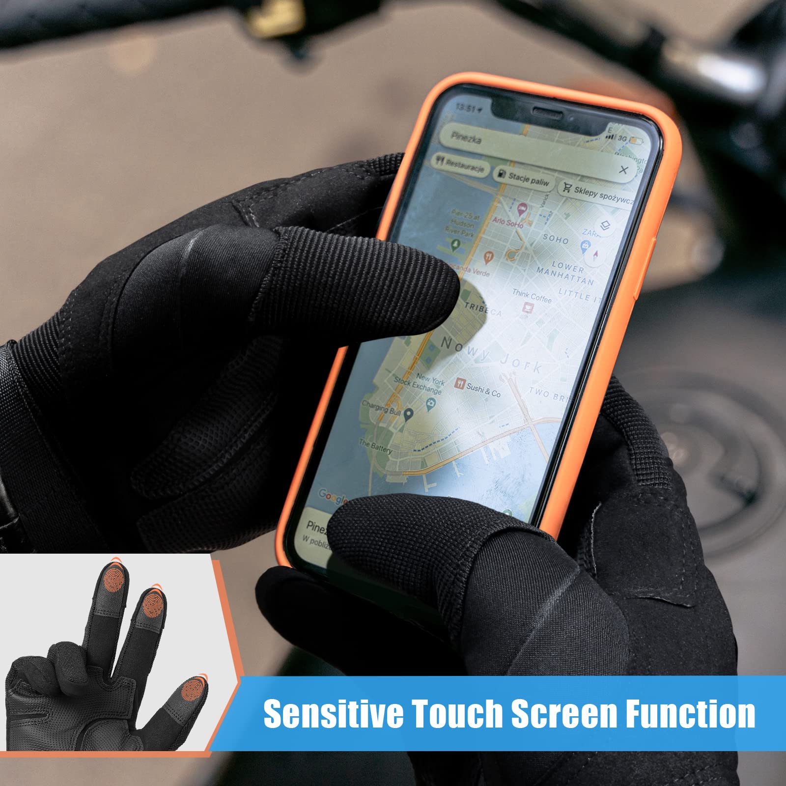Cierto 2 Pairs Motorcycle Gloves For Men And Women, Touch Screen Tactical Glove With Full Finger Breathable Hard Knuckle And Adj