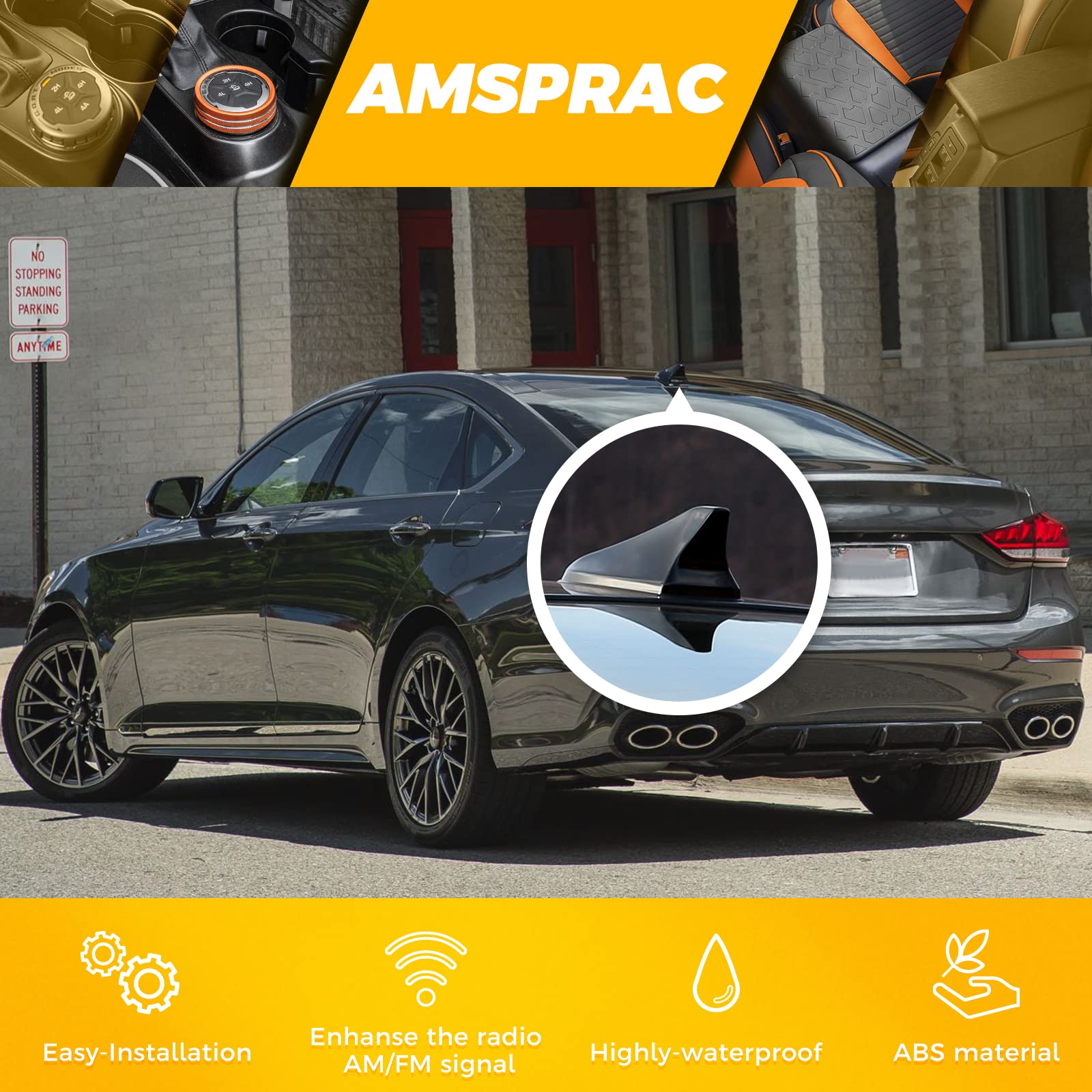 AMSPRAC Shark Fin Antenna Cover for Kia Optima/Sonata/Genesis - Black, Base Hole 5.9" x 2.7", Model AT0101410