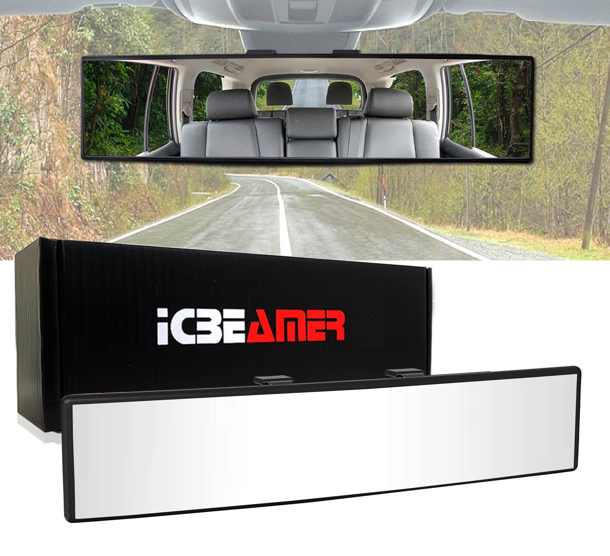 Icbeamer 11.8'' Car Rear View Mirror, Clear Convex Surface, 300Mm Panoramic Wide Angle Blindspot Mirror For Car Accessories,Rubb
