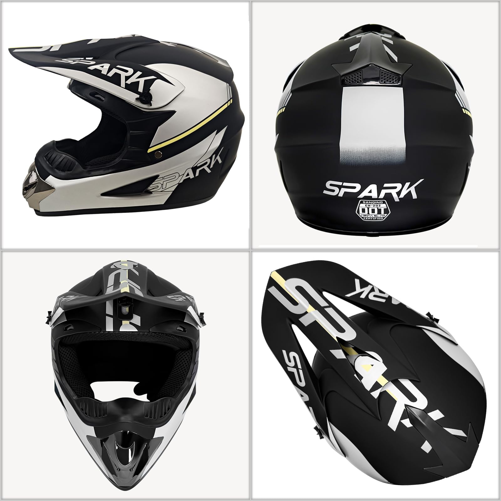 Dirt Bike Helmets Youth Adult Motocross Off-Road Motorcycle Moutain Bike Helmet Dot Approved Goggles Gloves Faceshield (Silver,