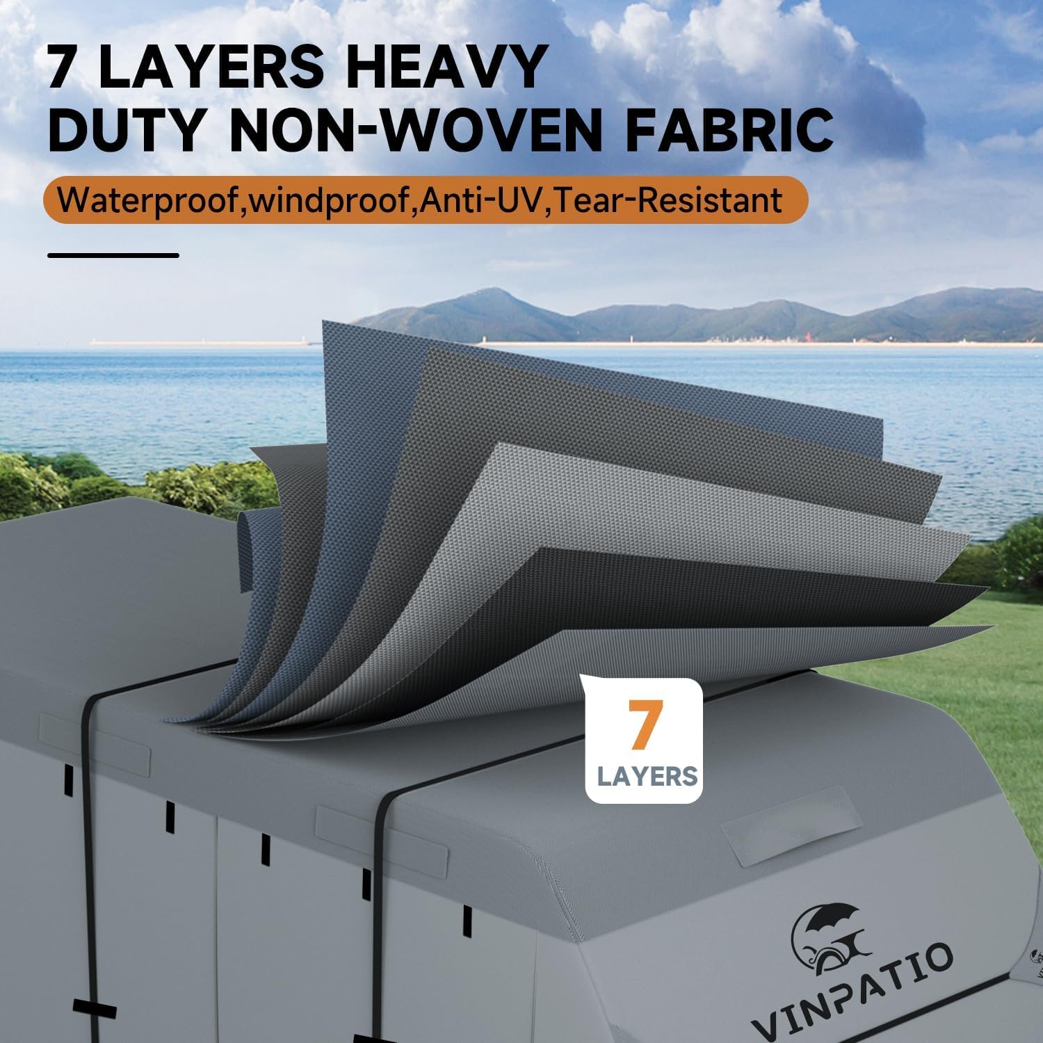 Vinpatio Rv Cover, 7 Layers Heavy Duty Rv & Trailer Cover, Toy Hauler Cover Fits 38'-40' Rv Travel Trailer Camper Cover With Ton