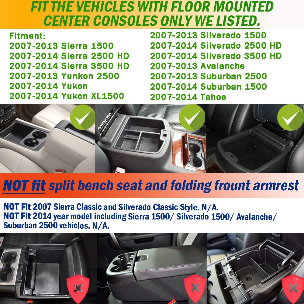 Tacorbo Center Console Organizer Tray For 2007-14 Gmc Sierra 2500 3500 Accessories Yukon Xl Silverado 2500 3500 Suburban 1500 Tahoe /07-13 Gmc Sierra 1500 Chevy Silverado Suburban 2500 Avalanche White
