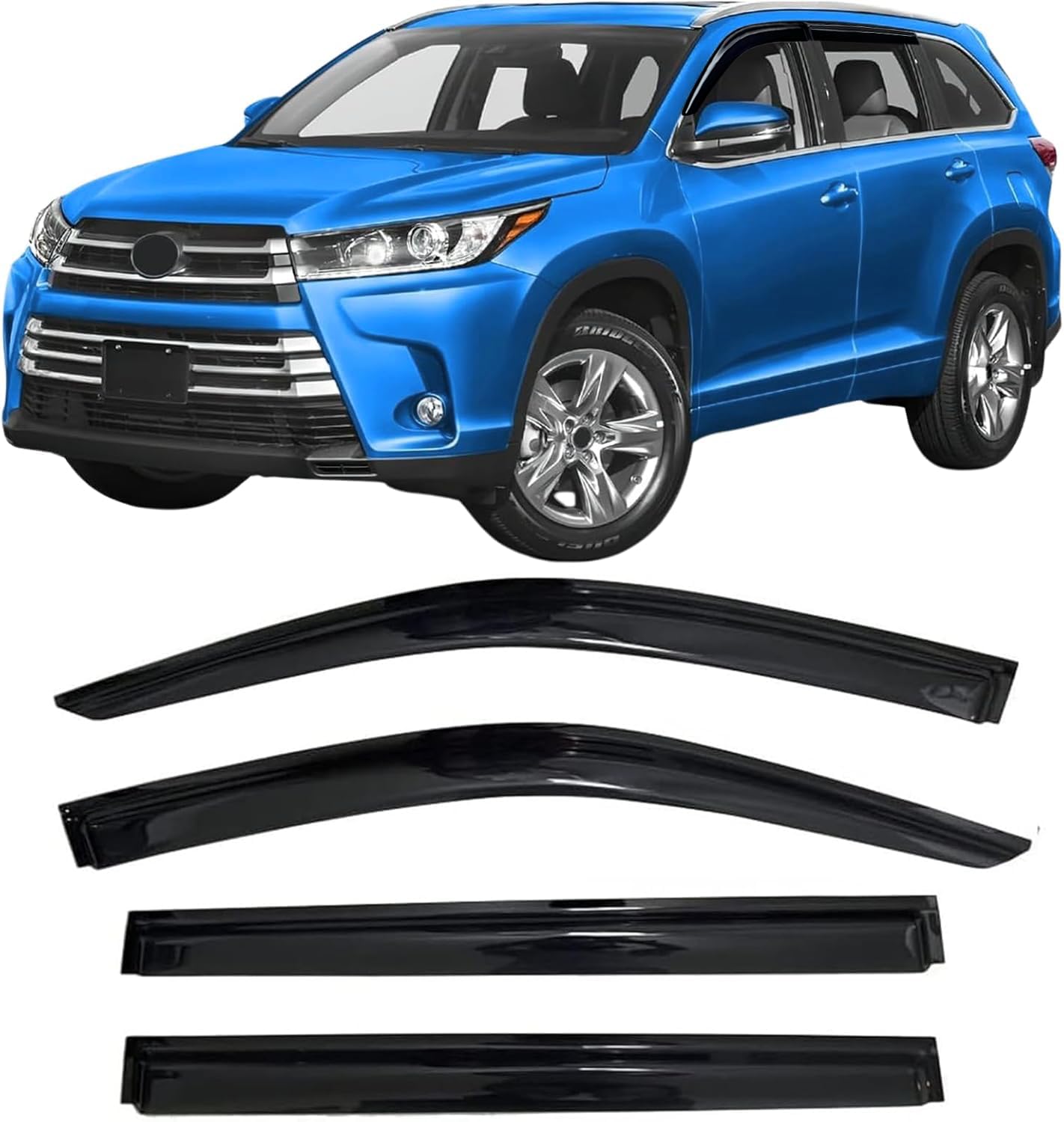 2014-2019 Tape-On Rain Guards For Toyota Highlander Side Window Deflector Visors Extra Thick Vent Shade 2015 2016 2017 2018
