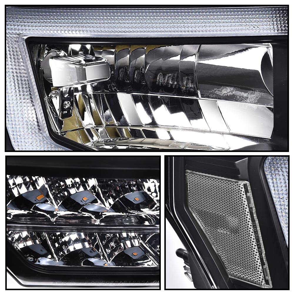 CHEDA LED Headlight Assembly for Ford F150 2009-2014, Clear Lens, Black Housing, Clear Reflector, FO2503289, FO2502287