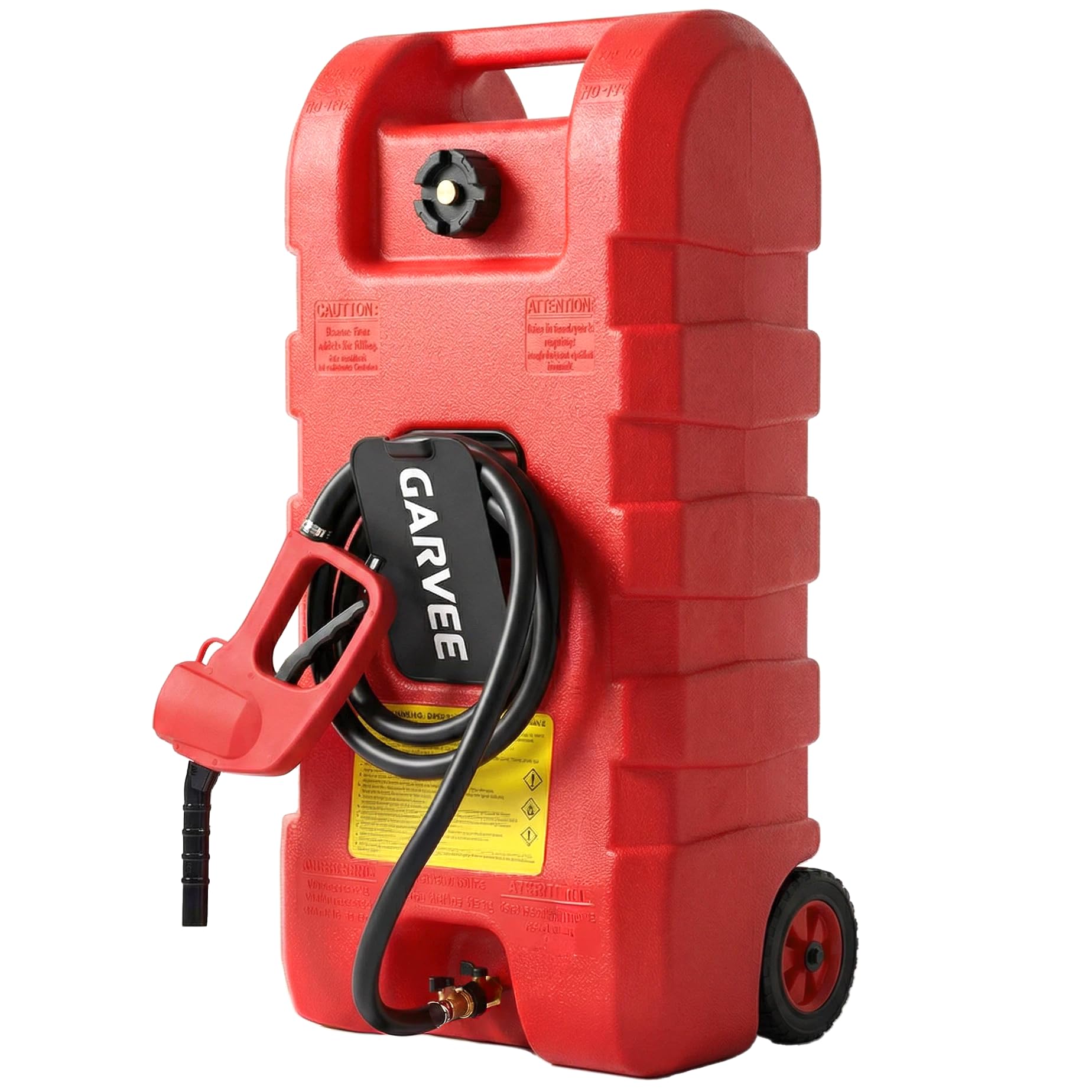 Garvee 15 gal Gas Can, Heavy-Duty Gas Tank and Fuel Caddy with Manual Fuel Transfer Pump, Portable Fuel Tank on Wheels with 10 f