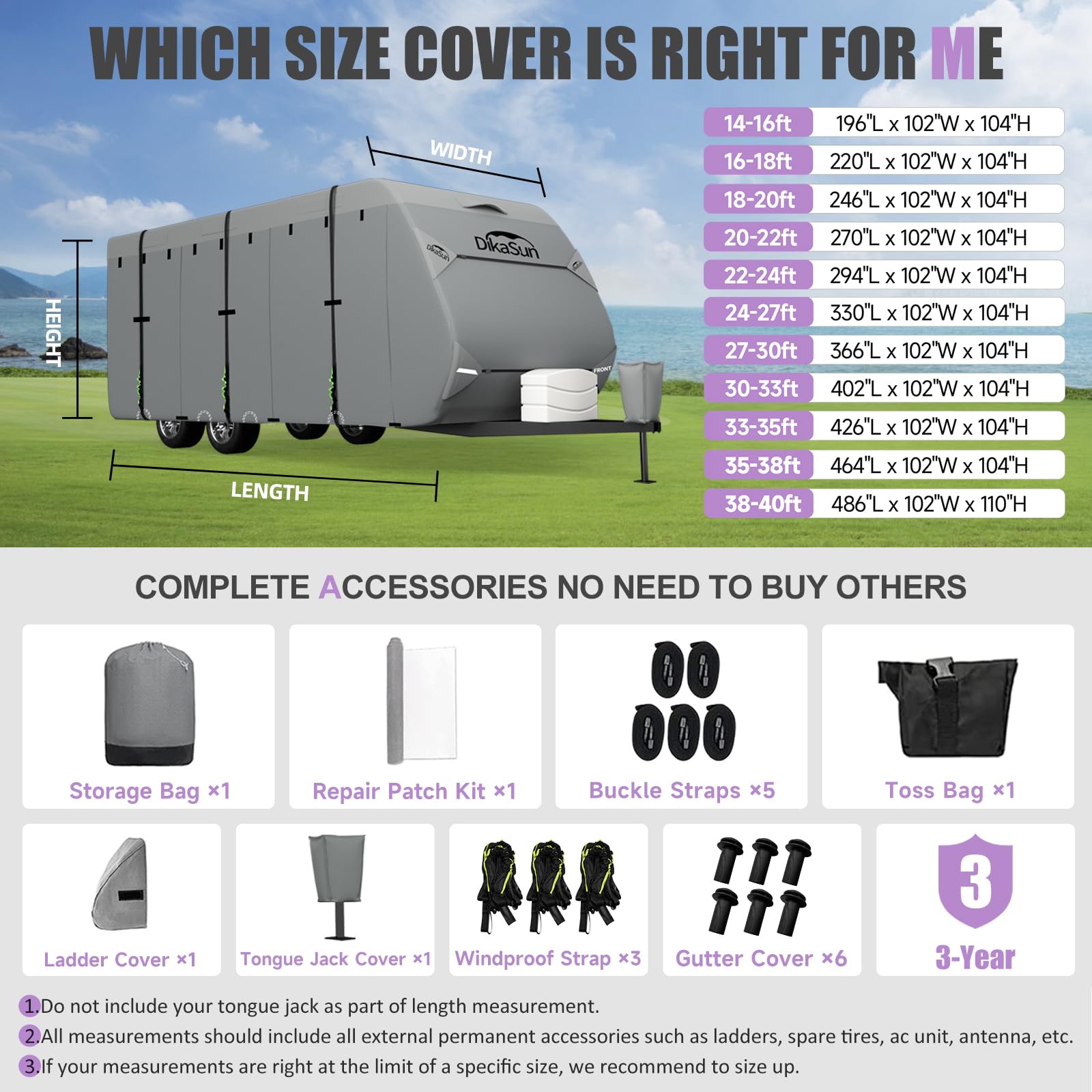 Dikasun Rv Cover, Upgraded 7 Layers Top Travel Trailer Cover Fits 24-27 Ft Rv, Waterproof Camper Cover For Toy Hauler With Tongue Jack Cover, Gutter Covers