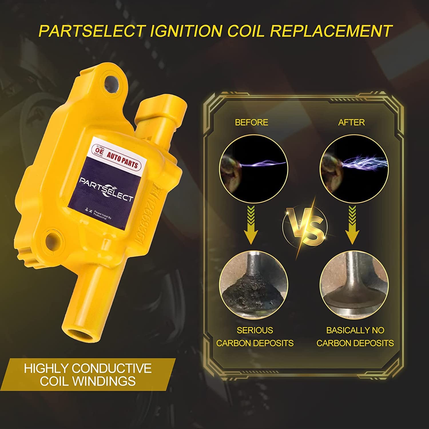 Partselect 1Pc Square Ignition Coil Pack Uf413 Replacement For Chevy Cadillac Gmc Avalanche Silverado Suburban Express Tahoe Imp