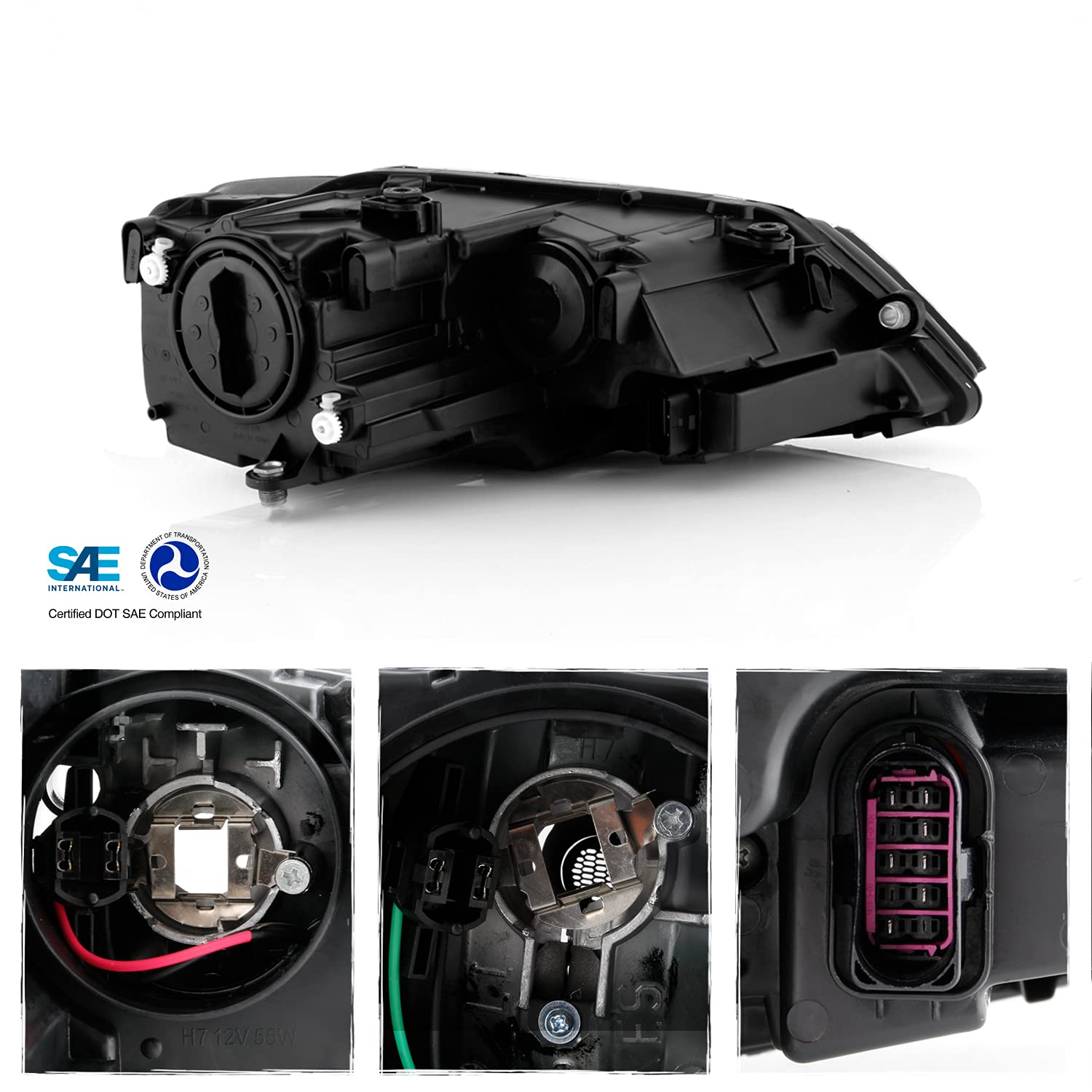 Akkon - Fits 2017-2018 Volkswagen Jetta [Halogen Type] Light Tube Chrome Headlamp W/Led Drl Model Headlight Passenger Right