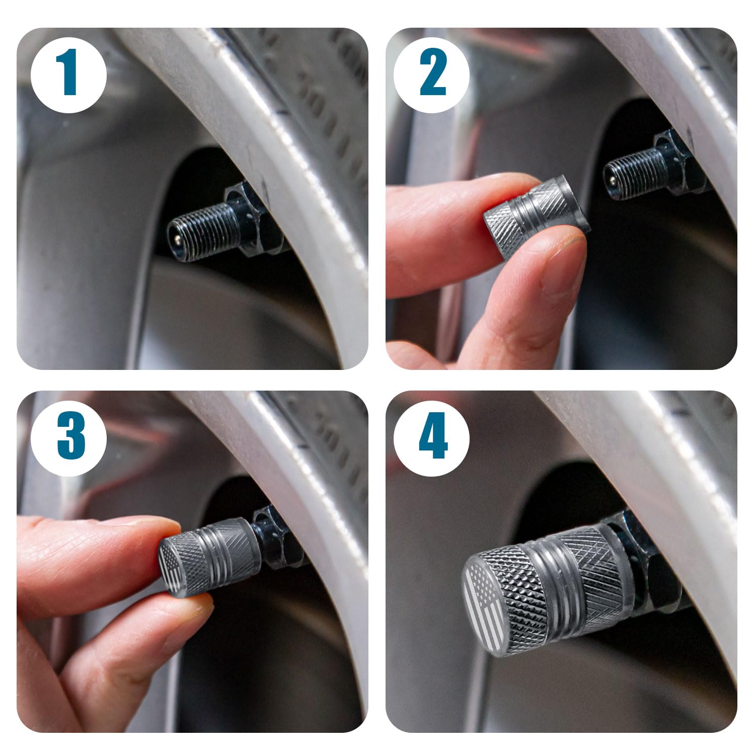 Tire Valve Stem Caps - 4 Pack Anti-Corrosion Premium Anodized Alloy Tyre Air Valve Caps Universal For Car Suv Bike Grey