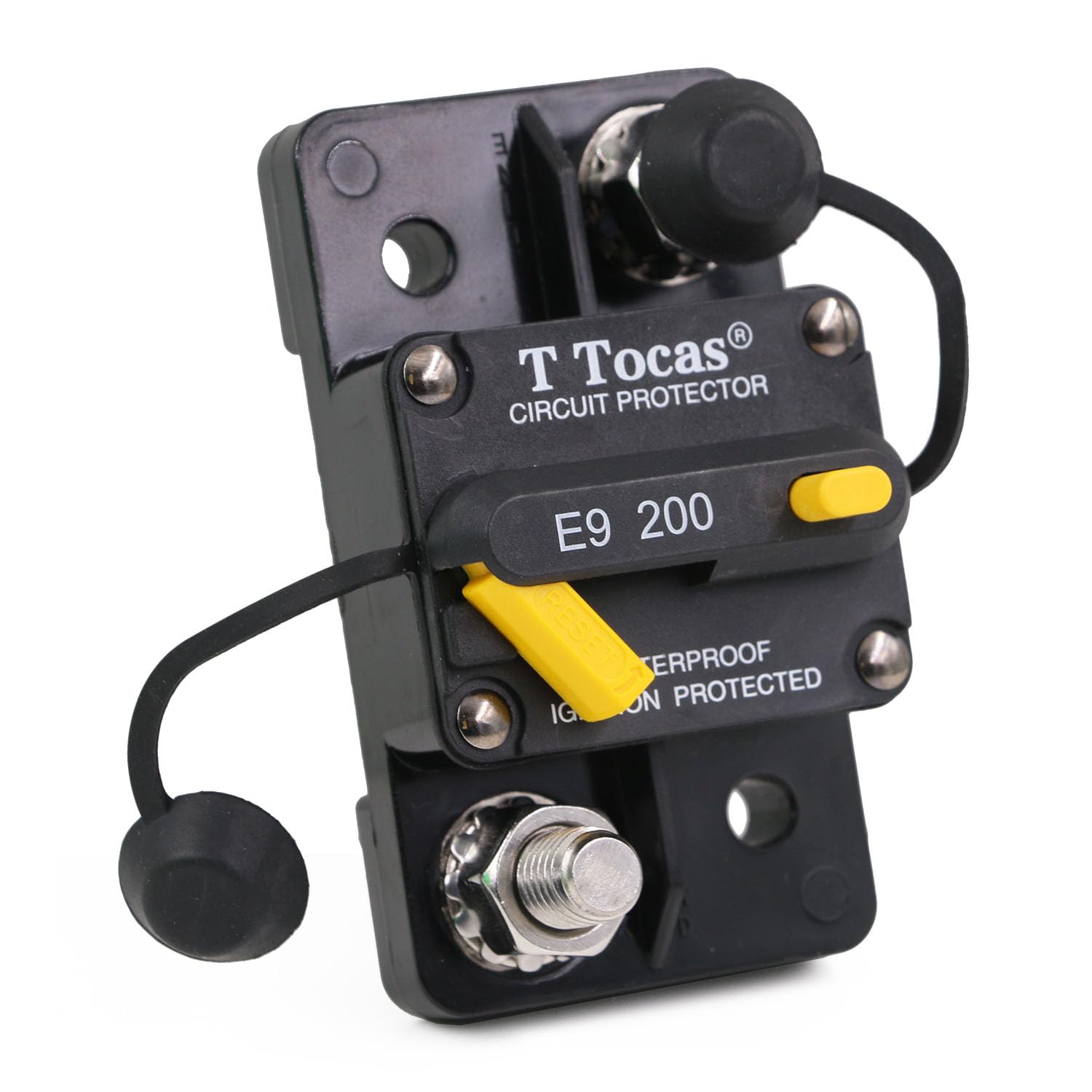 T Tocas Hi-Amp 3/8“ Studs 200 Amp Circuit Breaker With Manual Reset, Waterproof Ip67, 12V-48V Dc, 200A Resettable Switchable For Marine Boat, Car Audio, Solar System, Battery Protection