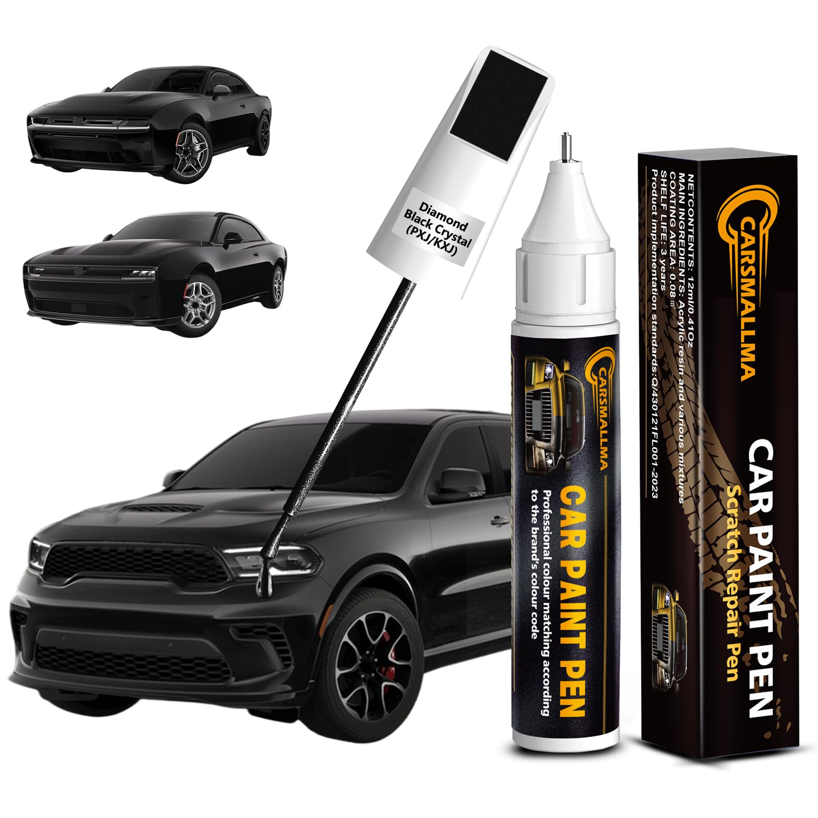 carsmallma Diamond Black Crystal(PXJ/KXJ) Car Touch Up Paint for Dodge, Color Accurate Car Paint Scratch Repair Pen Kit Quick & 