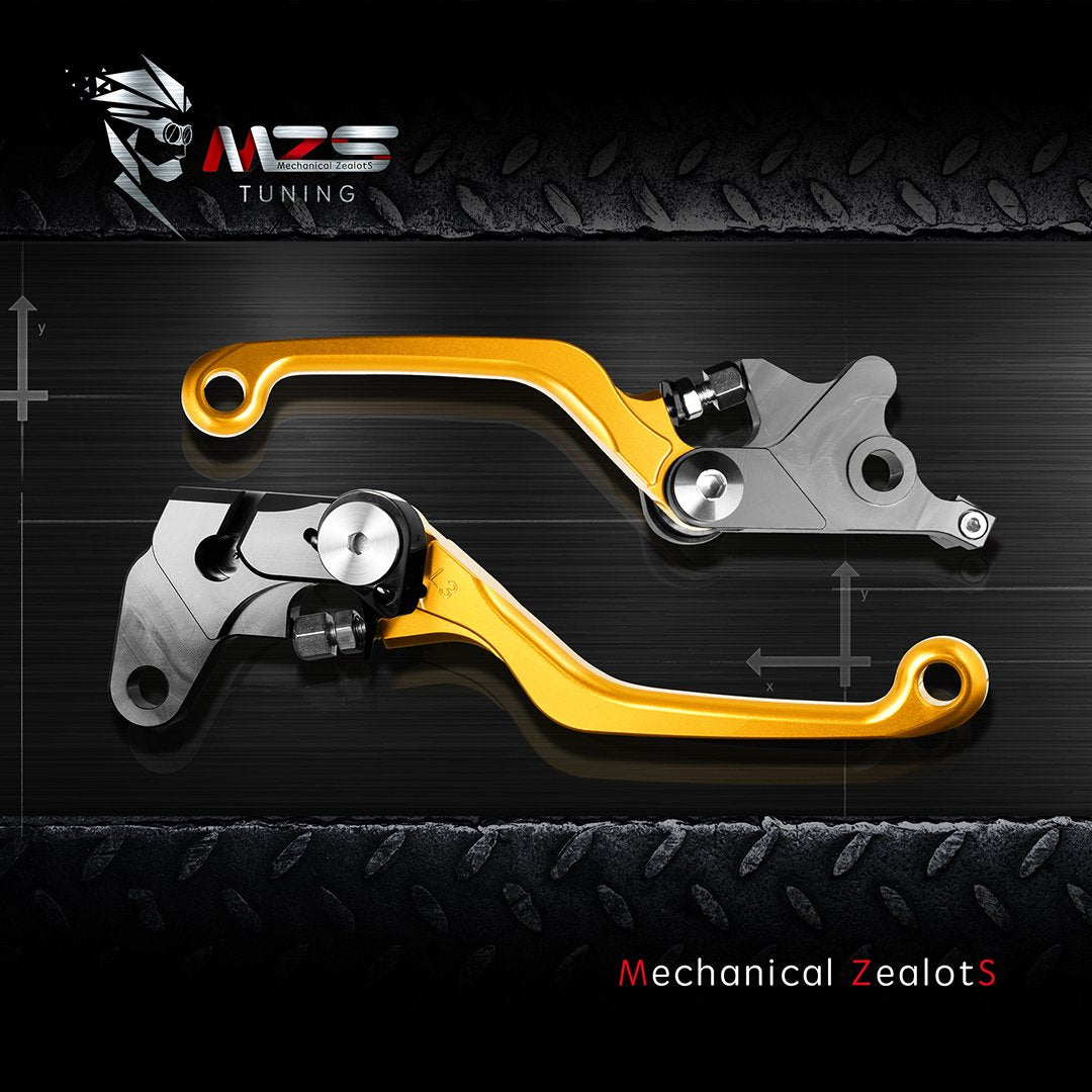 MZS Gold Adjustable CNC Brake Clutch Levers for DR200S/DR250R/DRZ400/DRZ400S/DRZ400SM 2015-2021, Aluminum Construction