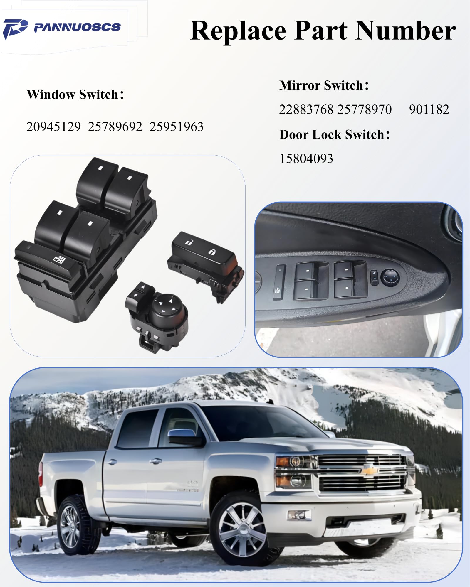 PANNUOSCS Window Switch Driver Side for 2007-2014 Chevy Silverado/GMC Sierra 1500 2500HD 3500HD, Plastic, Model 20945129, Color
