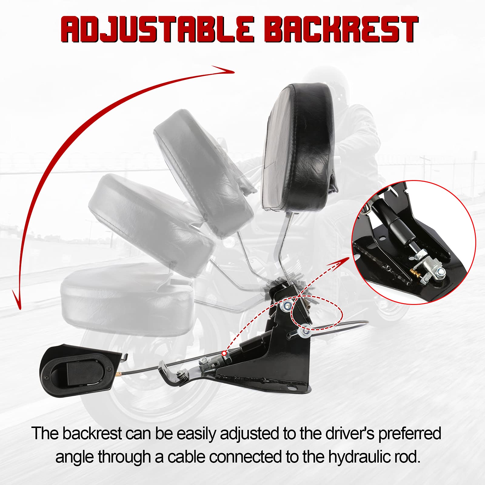 Innoglow Motorcycle Adjustable Driver Backrest Rider Backrest With Black Mounting Kit For Harley Touring Electra Glide Road Glid