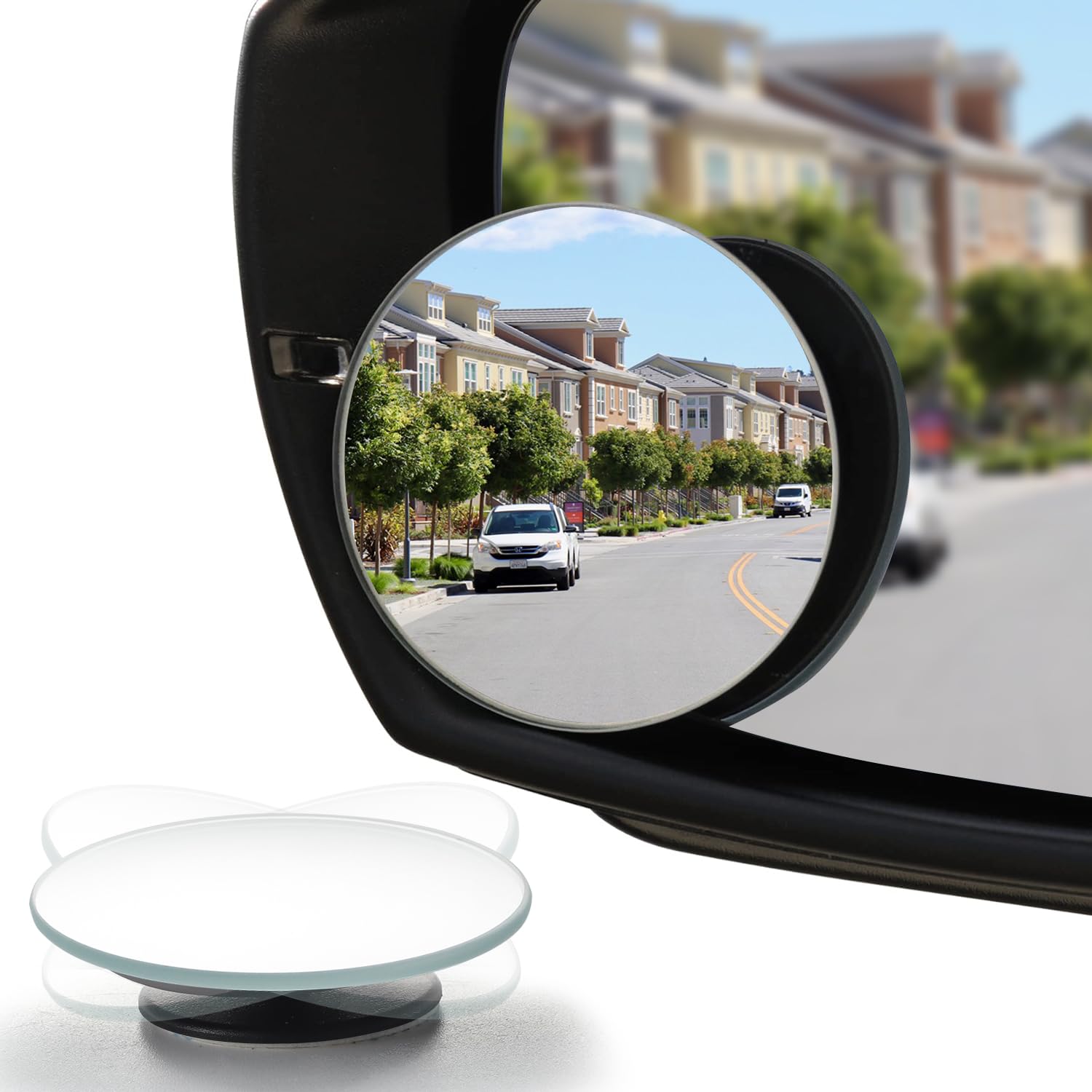 LivTee Blind Spot Mirror, 2 Round HD Glass Frameless Convex Rear View Mirrors Exterior Accessories with Wide Angle Adjustable Stick for Car SUV and Trucks, Pack of 2 -Like New