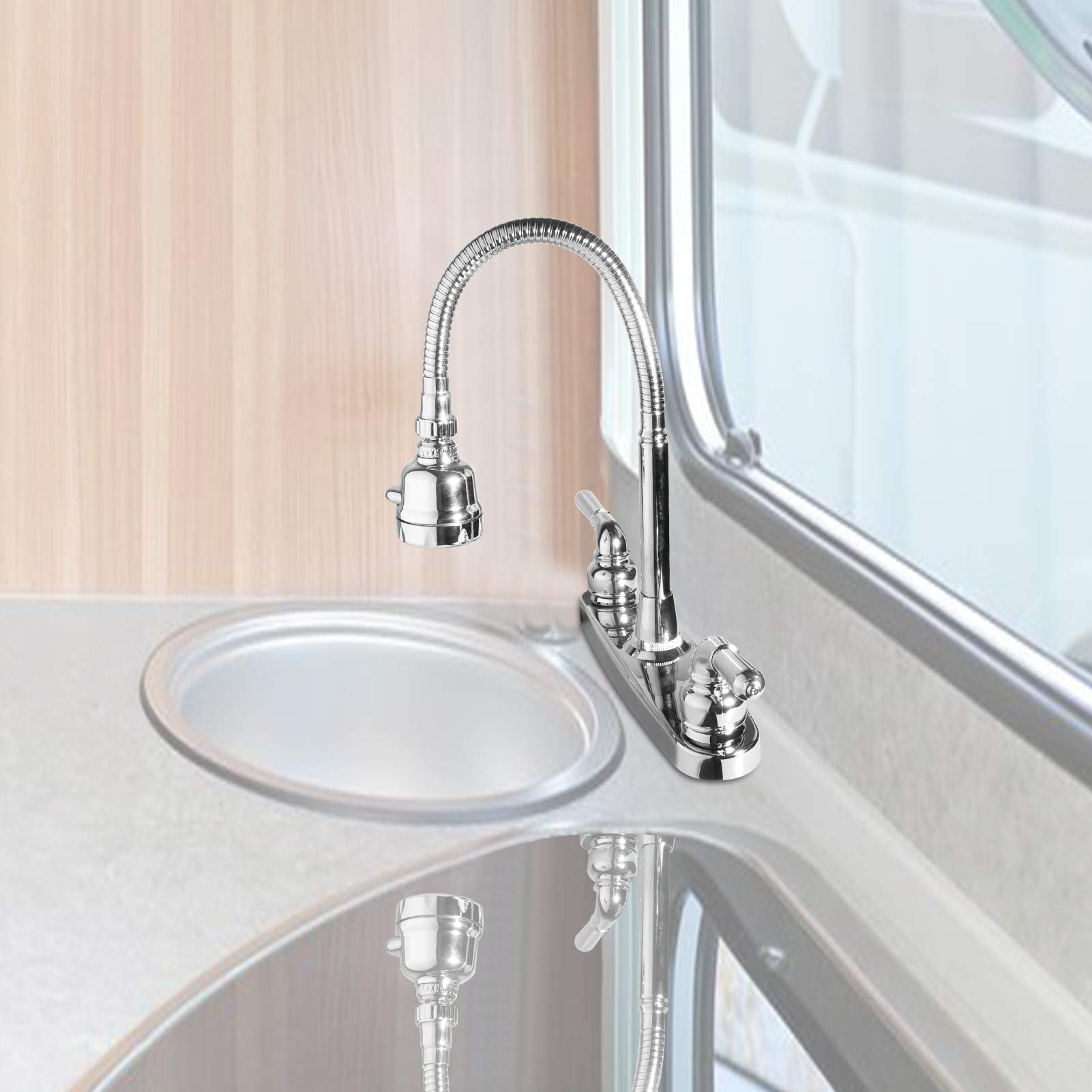 EXCELFU RV Sink Faucet - 360° Rotatable Sprayer, Stainless Steel, Model RV-8769, Ideal for RVs, Campers, Motorhomes, and Travel Trailers