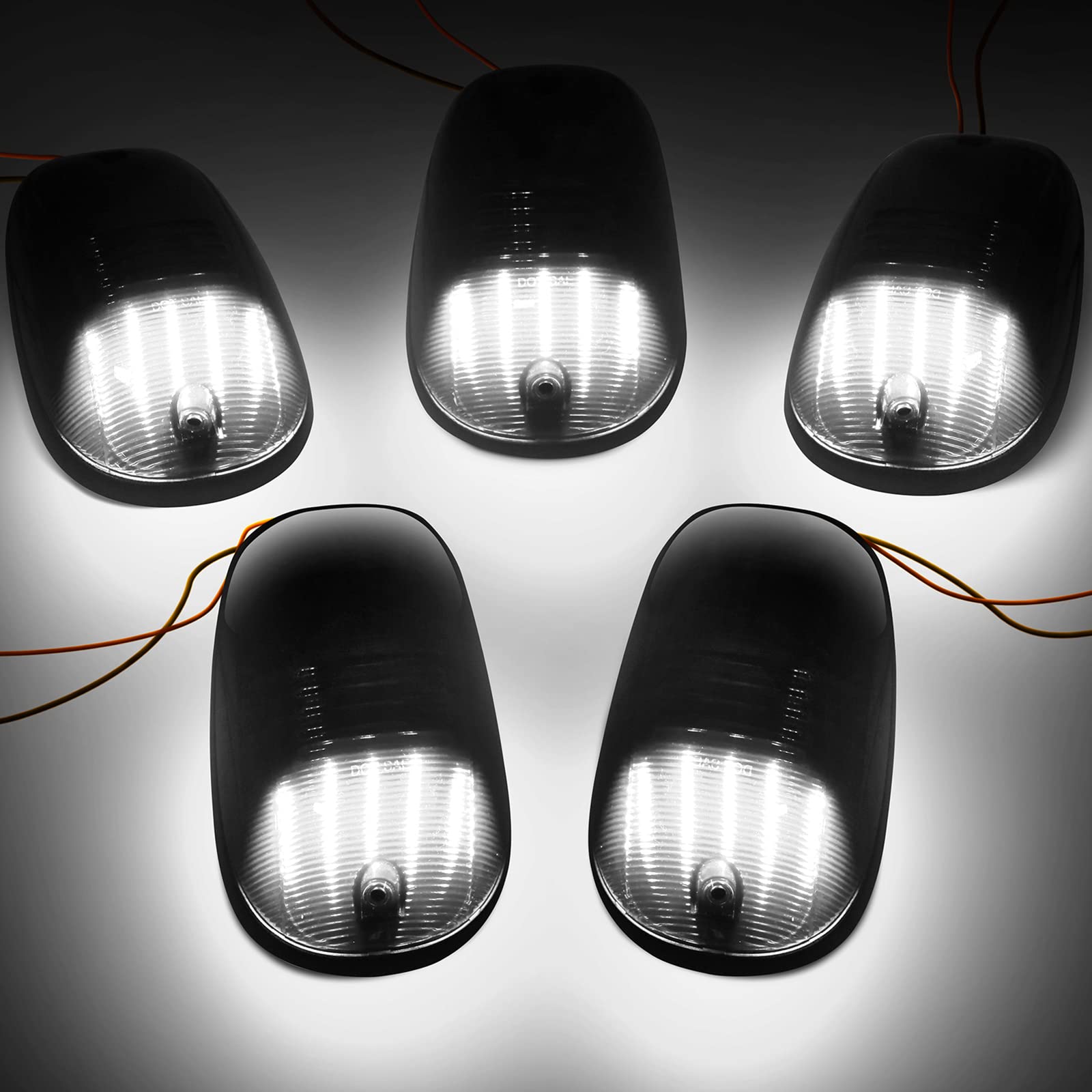 R&F Auto LED Cab Lights 5Pcs Smoked Lens White Light for Ram 1500 2500 3500 (2003-2018) Pickup Trucks Roof Running Lamps