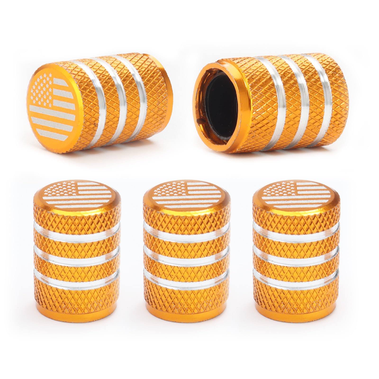 Tire Valve Stem Caps 5 pcs,Yellow American Flag, Aluminum Alloy,Anodized Aluminum Tire Valve Cap Universal Fit for Cars/Motorcyc