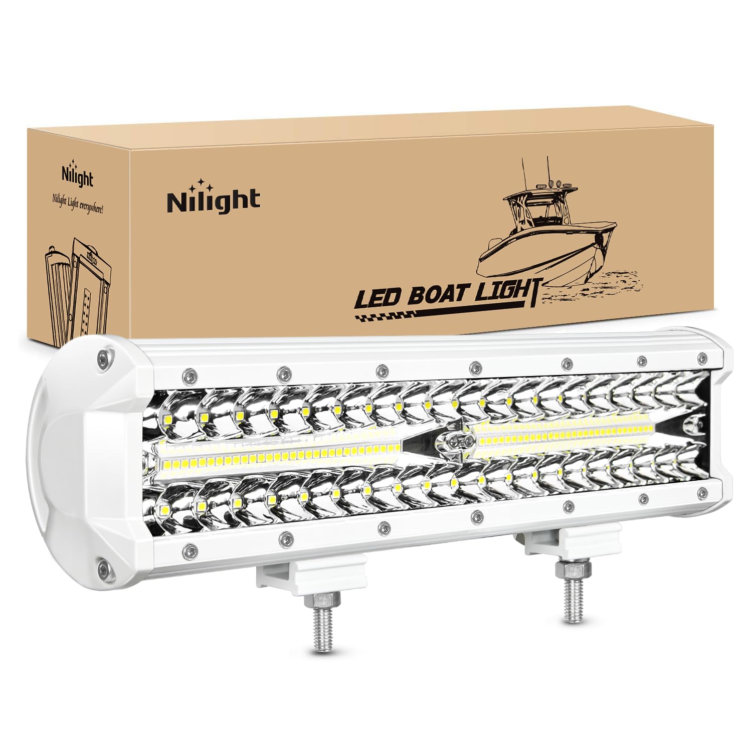 Nilight Marine Led Light Bar Navigation Lights 12 Inch White Spot Flood Combo Ponton Boat Deck Dock Lighting For Night Fishing T