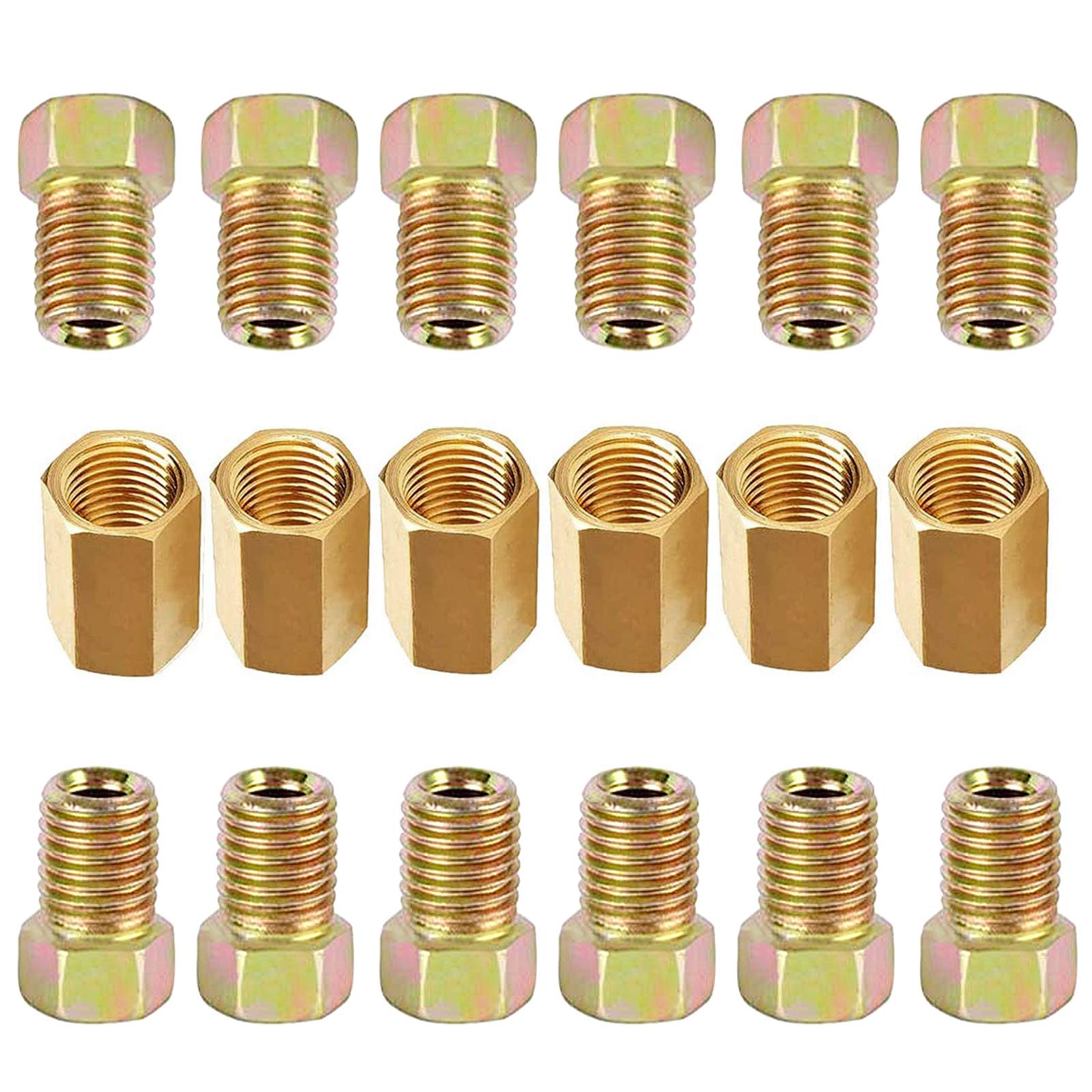 Muhize 3/16 Brake Line Fittings - Premium 18 Pcs 3/8' 24 Threads Brake Fittings Assortment For 3/16' Tube (6 Unions, 12 Nuts)
