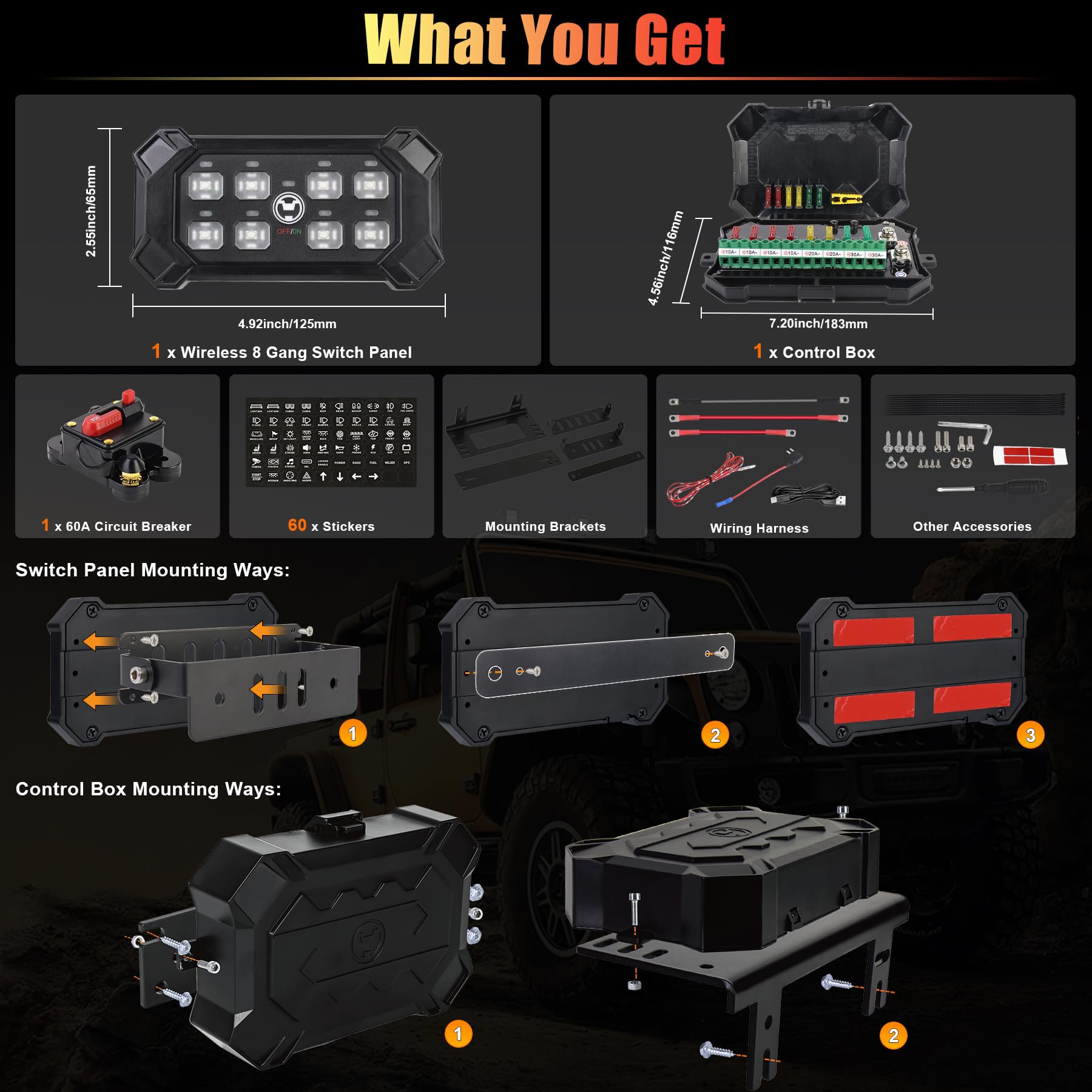 Povtor Wireless 8 Gang Switch Panel, Remote Control Switch Pod With Toggle Momentary Pulsed Waterproof Universal Circuit Control