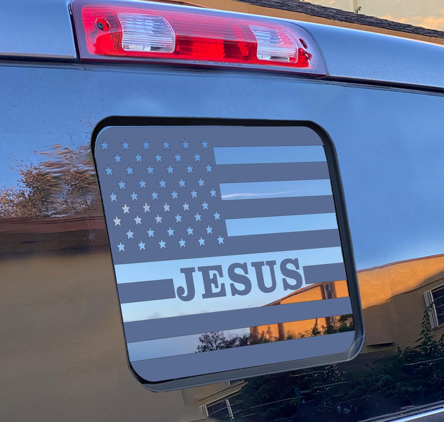 Xinghe For Ford F150 F250 F350 2015-2023, Rear Middle Window Jesus American Flag Decals, Matte Black Usa Flag Decal For Truck Ba