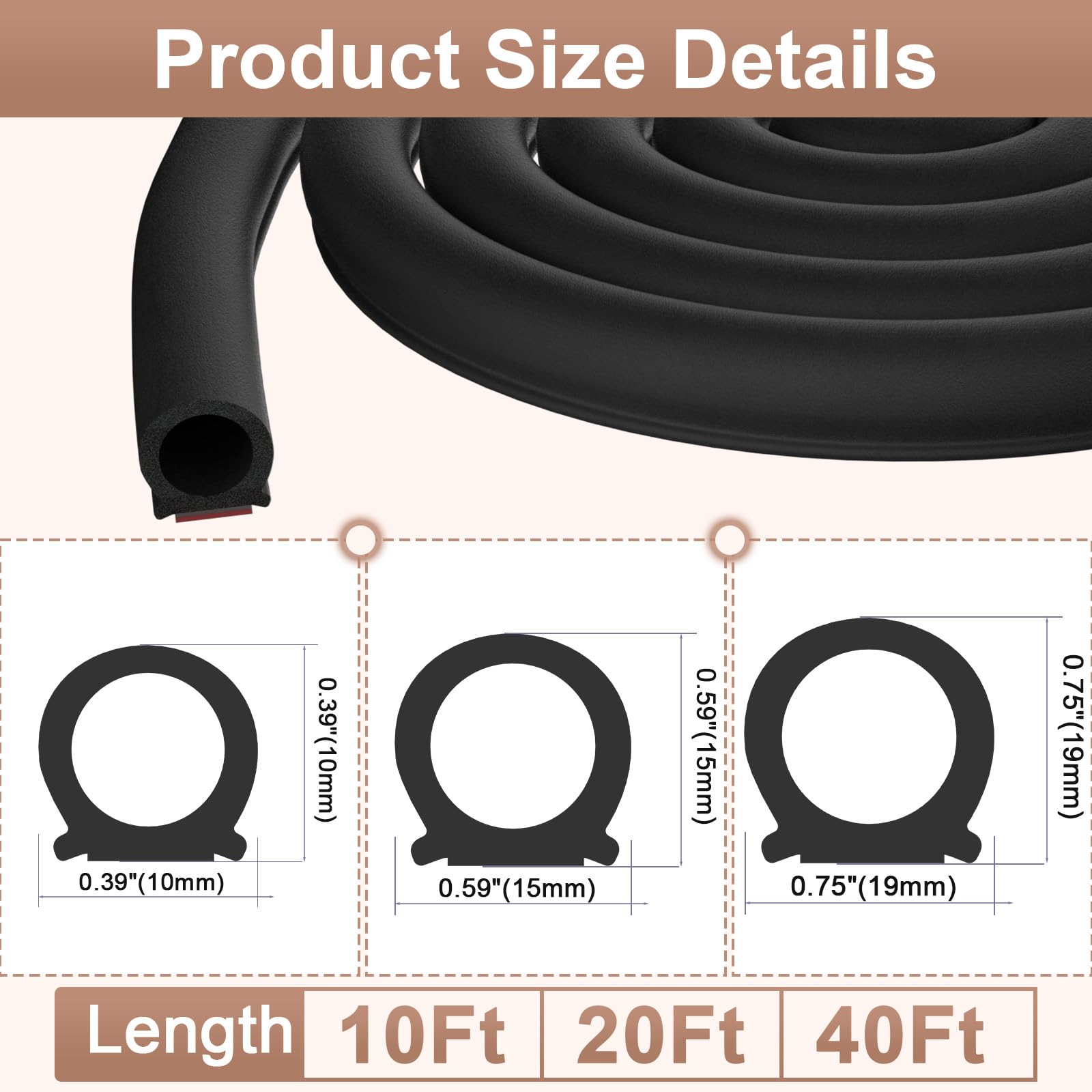 Alophoty 20 Ft Rubber Weather Stripping Door Seal, D Shaped Automotive Weather Stripping, Car Door Seal Strip, Self Adhesive Sou