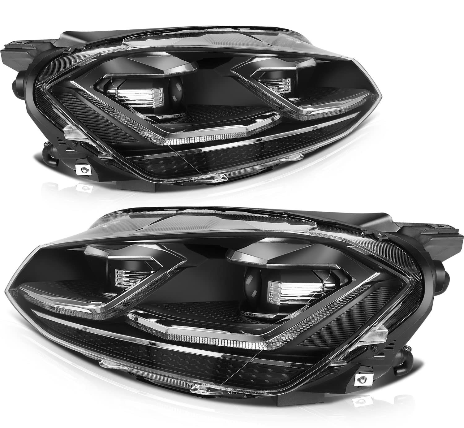 LSAILON Fit For Volkswagen For Golf 2012-2018,For Volkswagen For Golf Alltrack 2017-2018 LED DRL Reflective Bowl Headlight Black