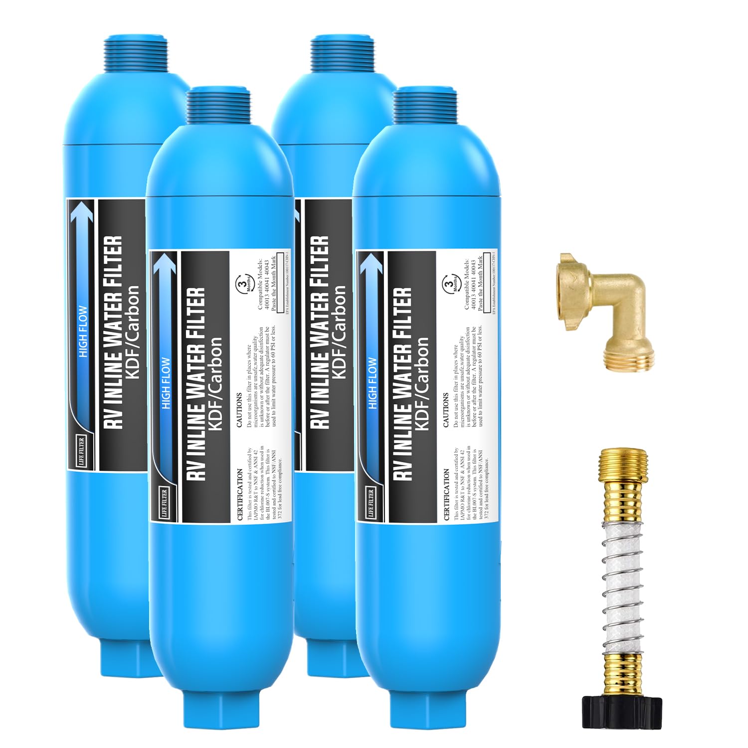 Lifefilter RV Inline Water Filter with Solid Brass 90 Degree Hose Elbow, Eliminates Stress and Strain On RV Water Intake Hose Fi