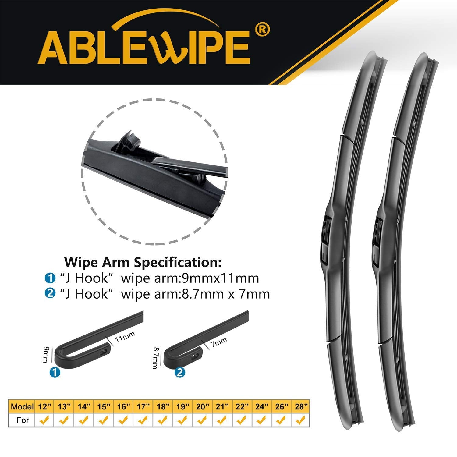 Ablewipe Windshield Wiper Baldes, 26 Front Window Wiper Blades Model: 18O13B (1 Piece)