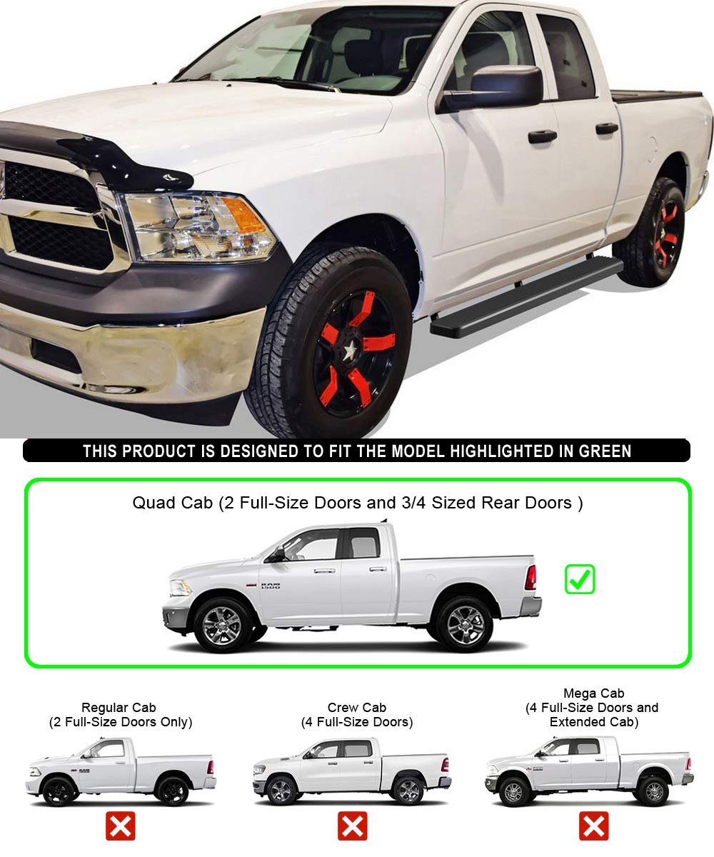 APS 304 Stainless Steel Running Boards - 6 Inch Nerf Bars for Dodge Ram 1500 (2009-2018) - Black Side Steps