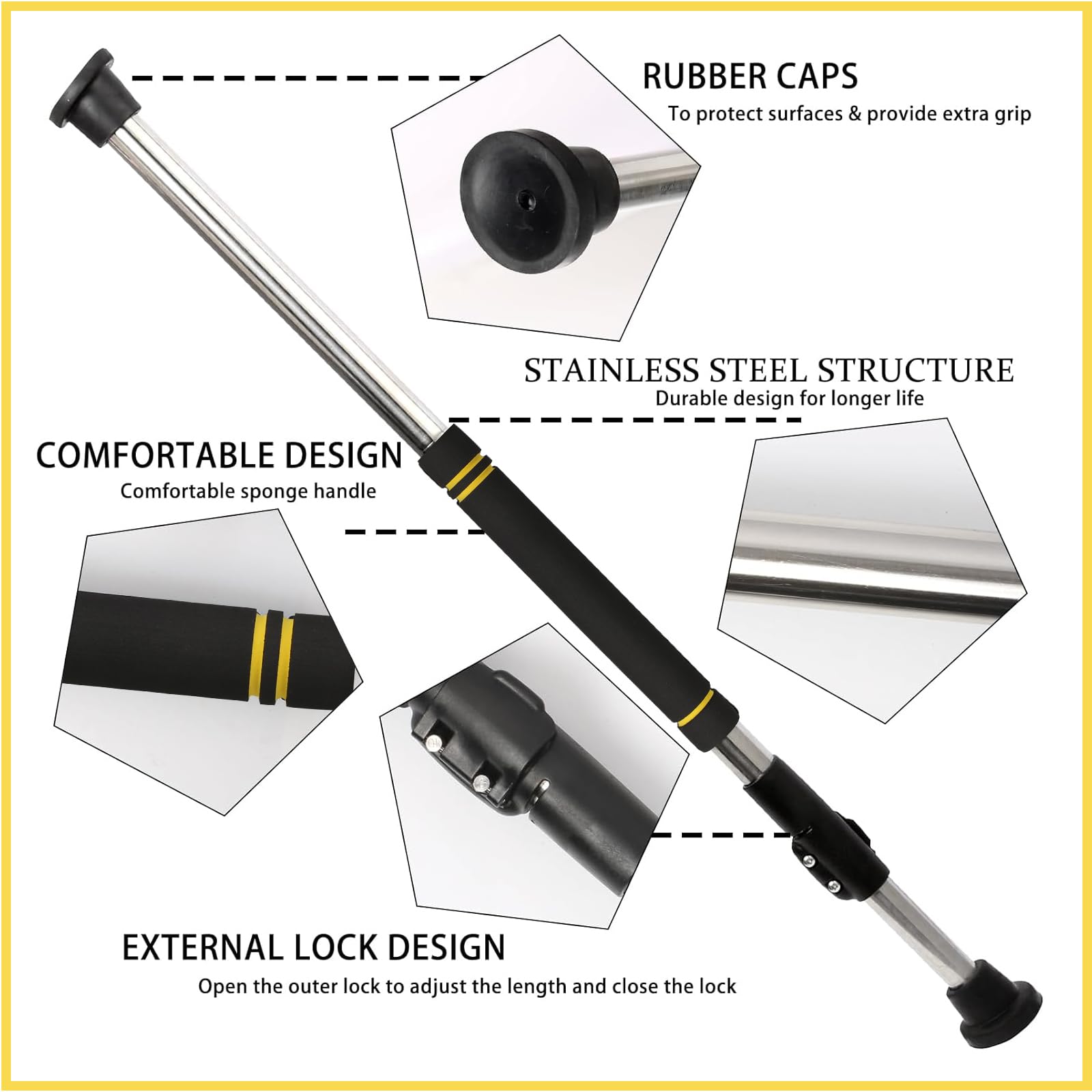 Telescopic Engine Hood Support Rod, 29 to 40-inch Hood Prop Rod for Car Made of Stainless Steel Pipe and Comfortable Sponge Hand
