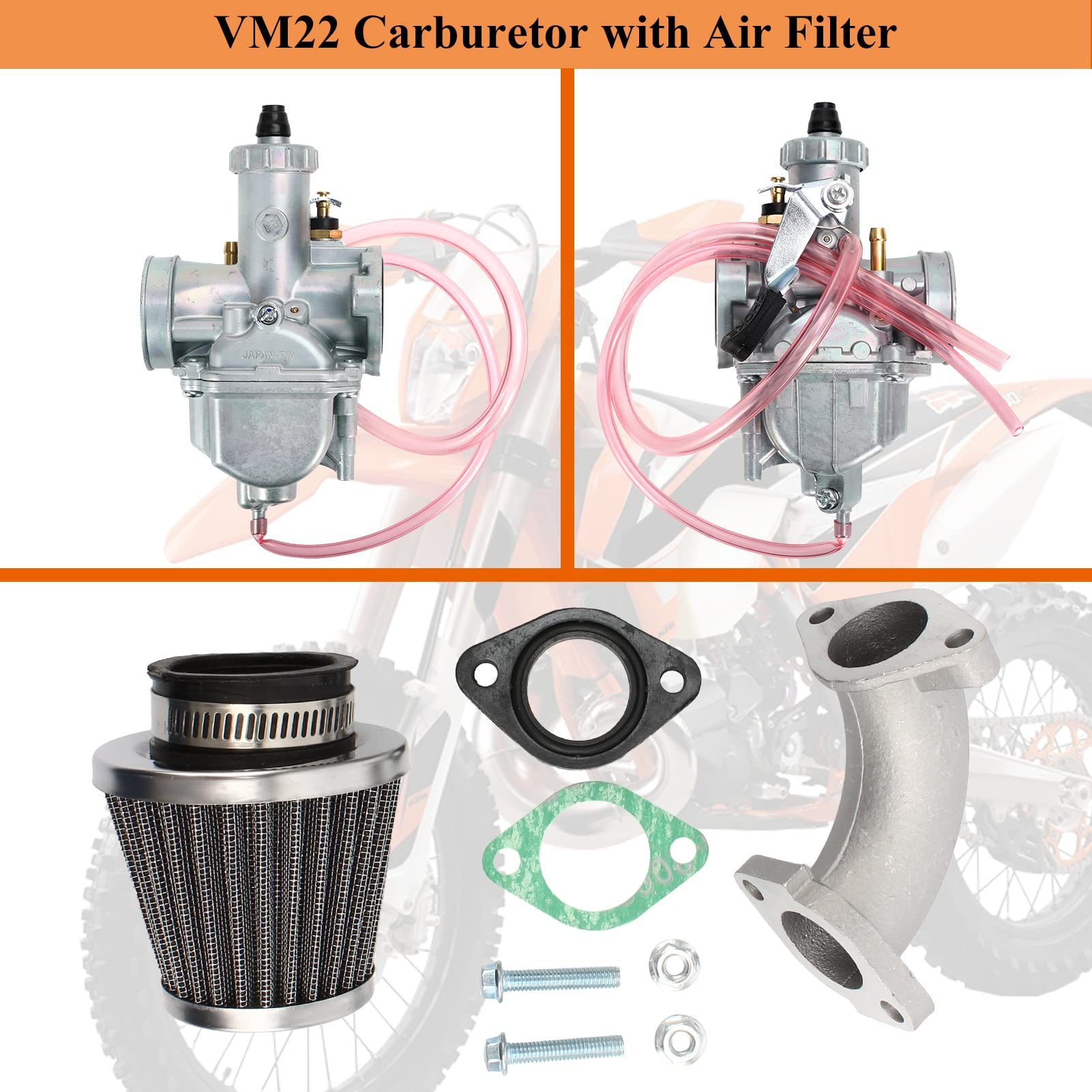 ABCERRSI Dirt Bike Carburetor 125cc,VM22 26mm Carb with Air Filter Intake Pipe for SSR 125 Pit Bike 110cc 150cc 212cc Enduro Bik