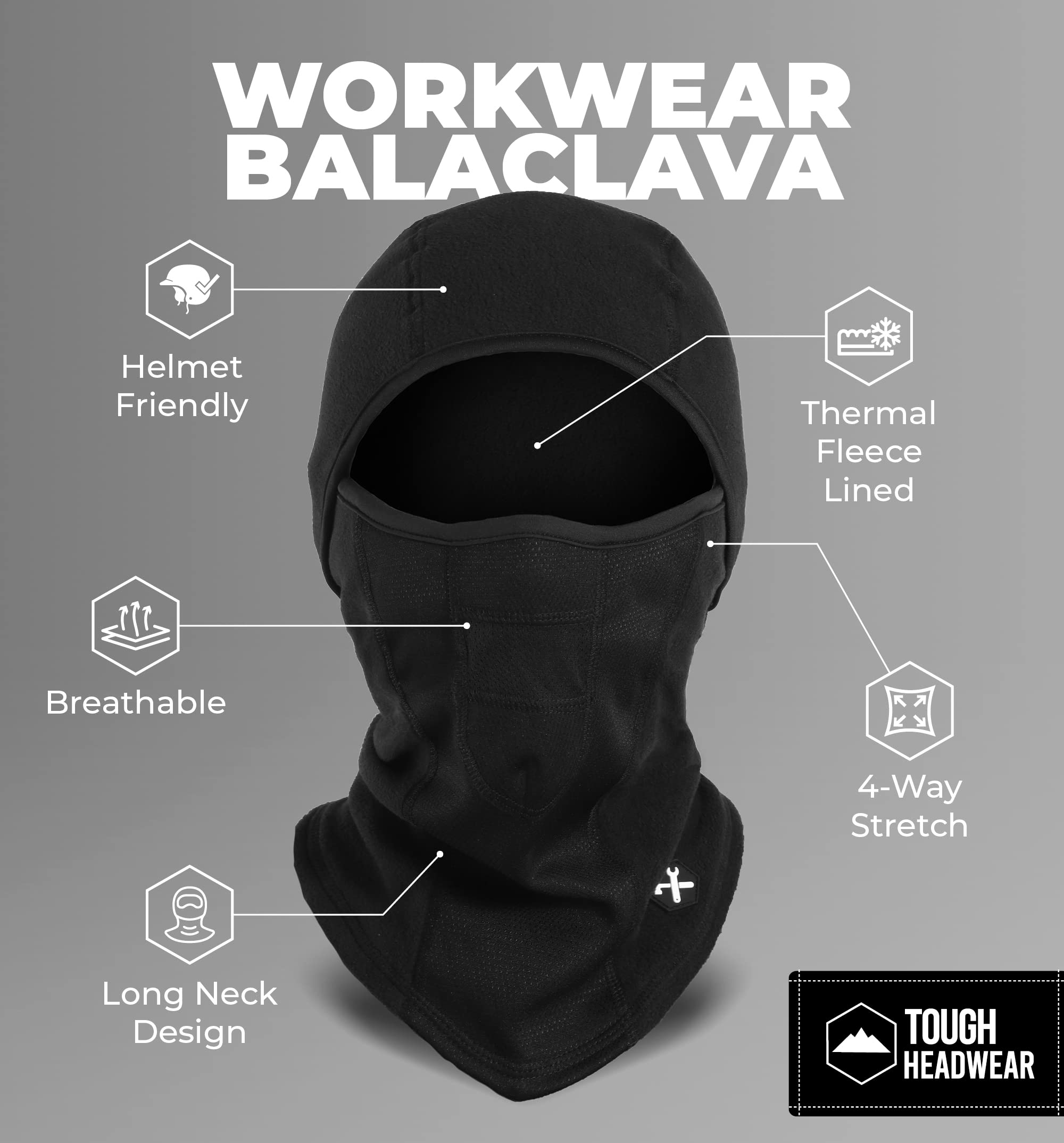 Tough Headwear Balaclava Full Face Mask, Heavyweight Fleece, One Size, Model FMBNV-03, Cold Weather Face Warmer for Men