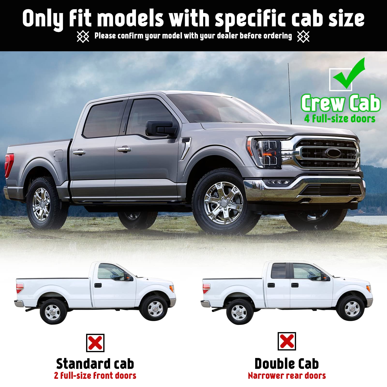Pz 6' Running Boards For 2015-2025 Ford F-150 Supercrew Cab 4-Doors 2017-2024 Ford F250 F350 Super Duty Crew Cab Black Aluminum Alloy Side Steps Nerf Bars
