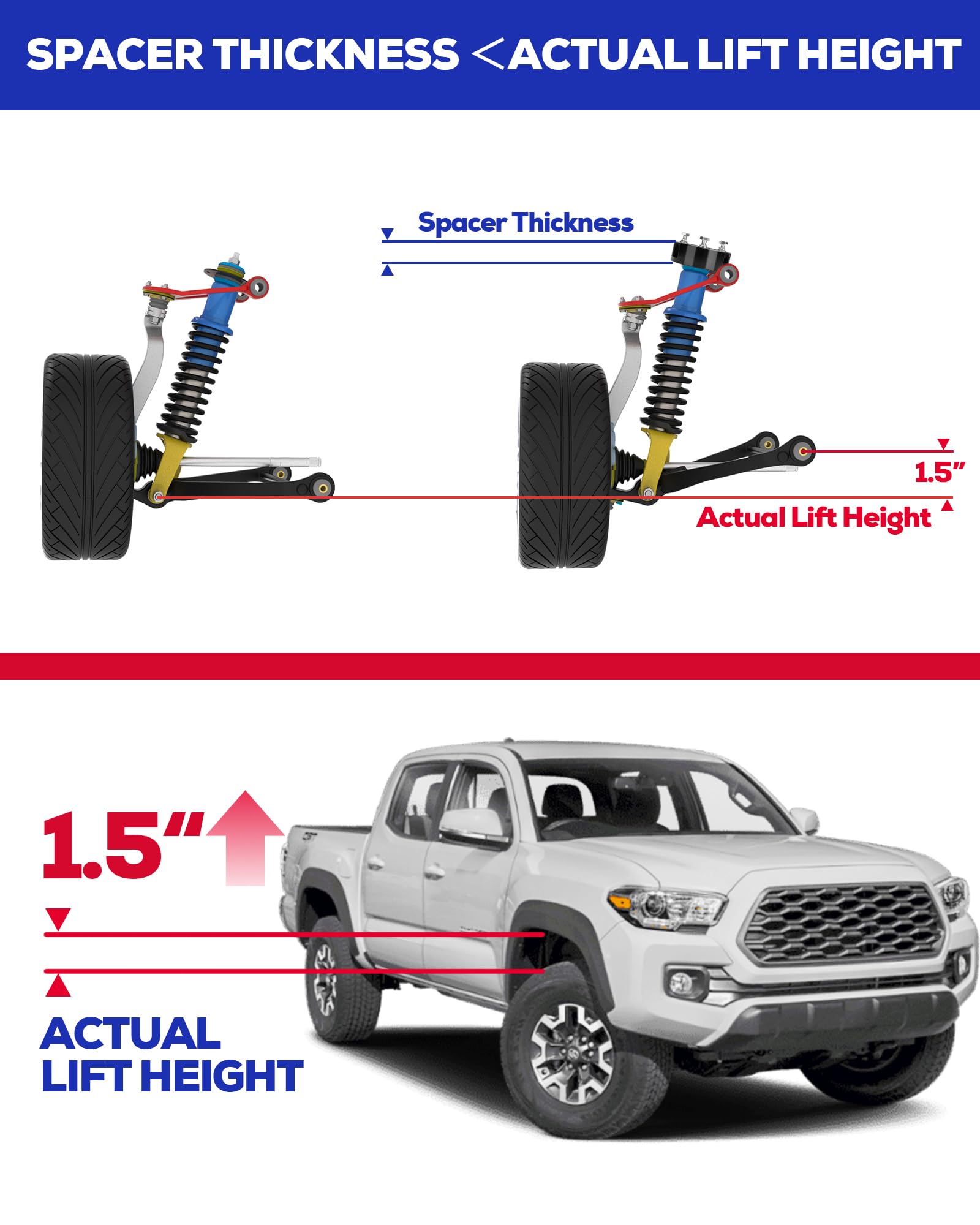 KSP PERFORMANCE 1.5" Front Leveling Lift Kit for Toyota Tacoma/FJ Cruiser/4Runner, Aluminum Strut Spacers, Model 9F015-15